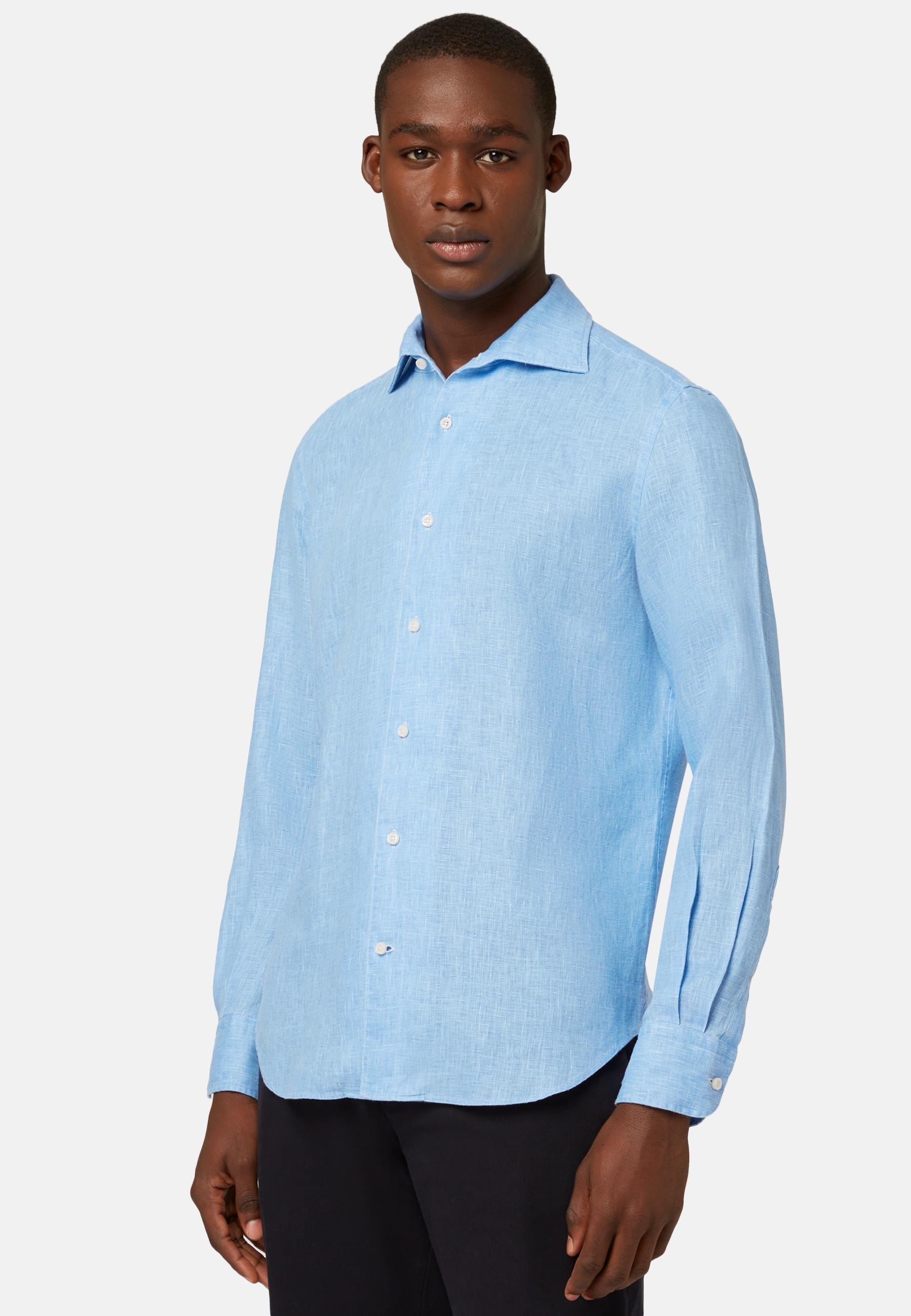 Blue Regular Linen Shirt, , medium