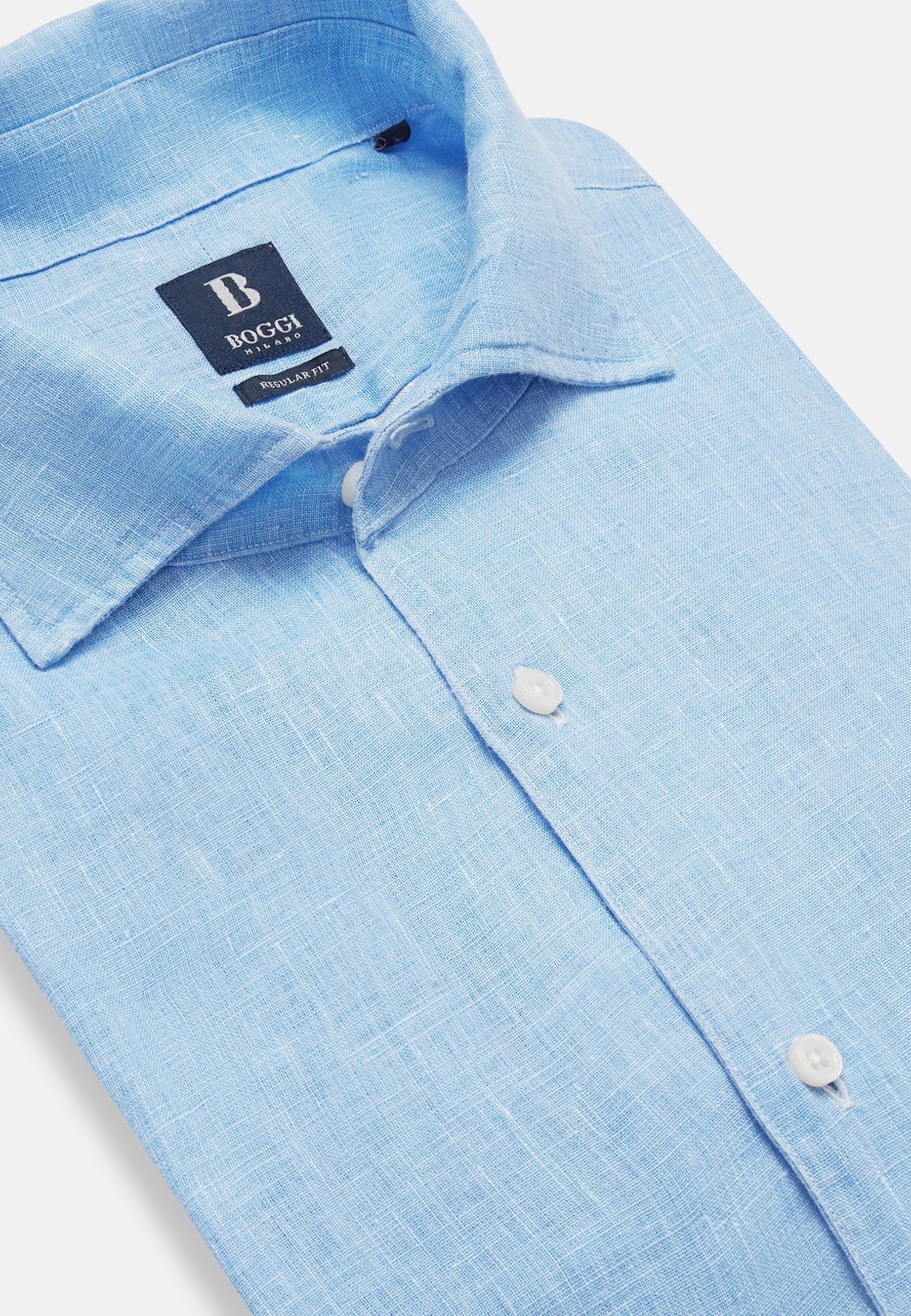 Blue Regular Linen Shirt, , large image number 3