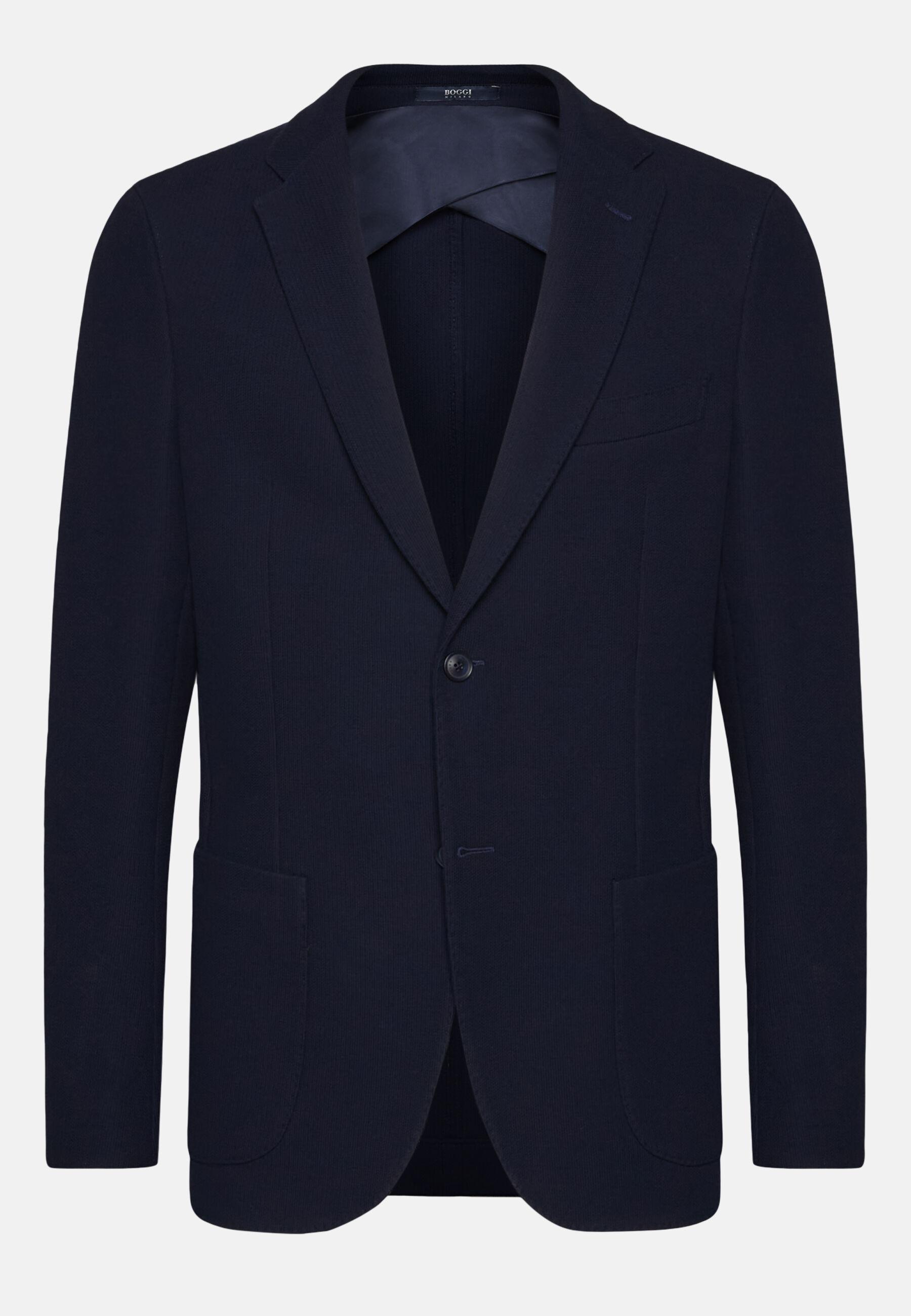 Jacket in Navy Cotton B Jersey, Navy Blue, Navy blue, large image number 8