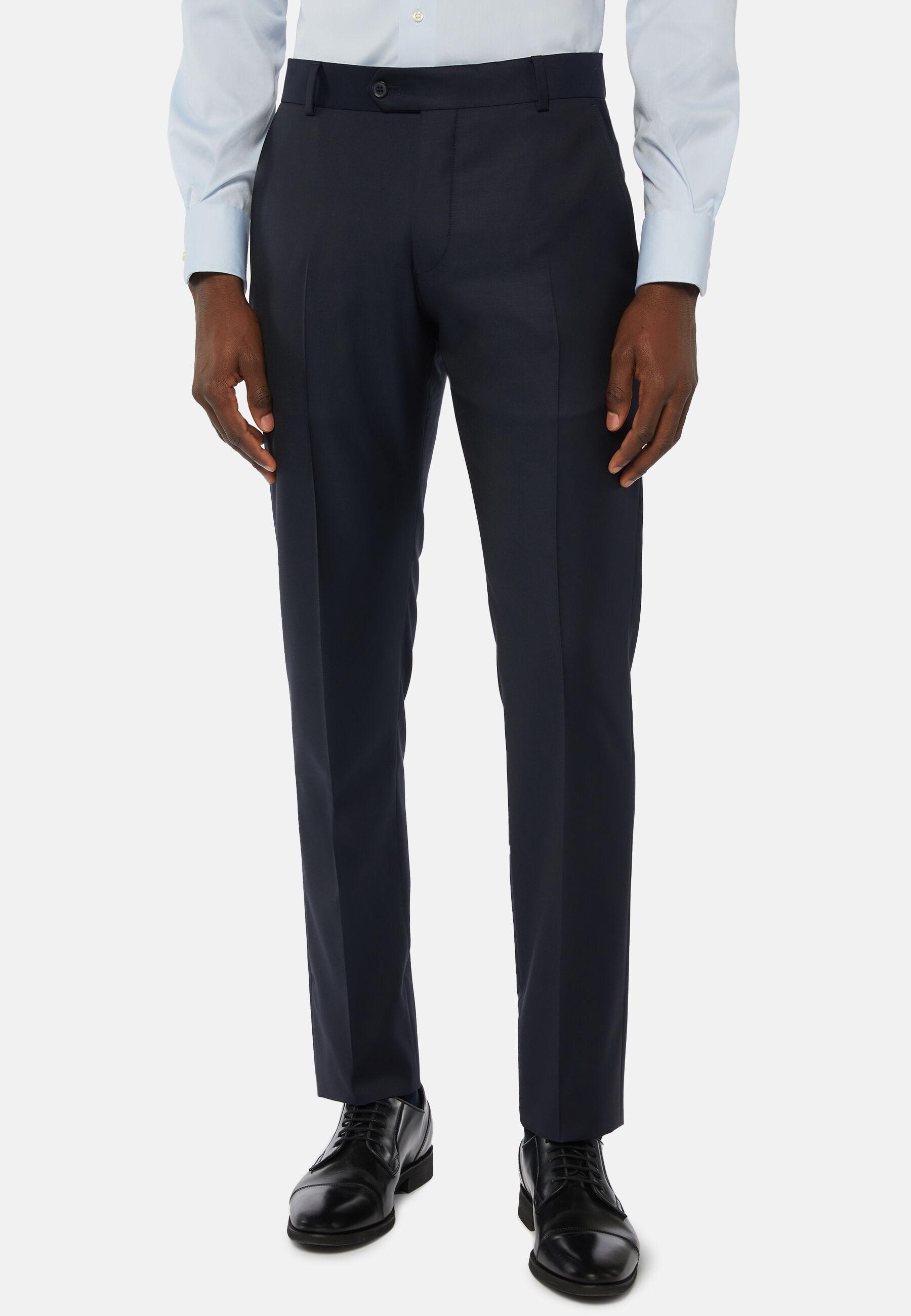 Regular Fit Super 130 Wool Trousers Navy, Navy blue, large image number 0