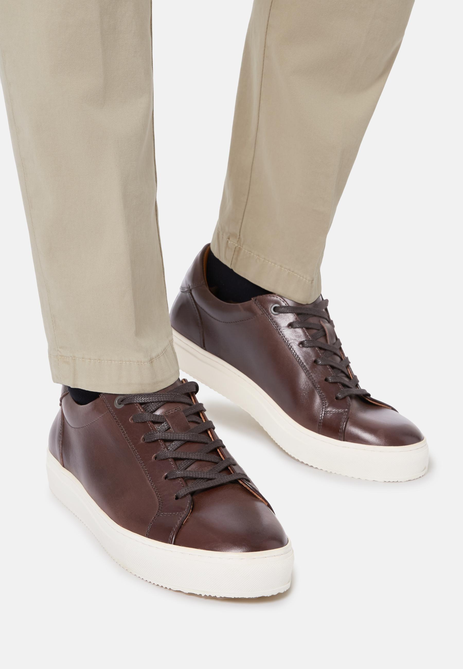 Brown Leather Trainers, 3901_DKBR, large image number 0