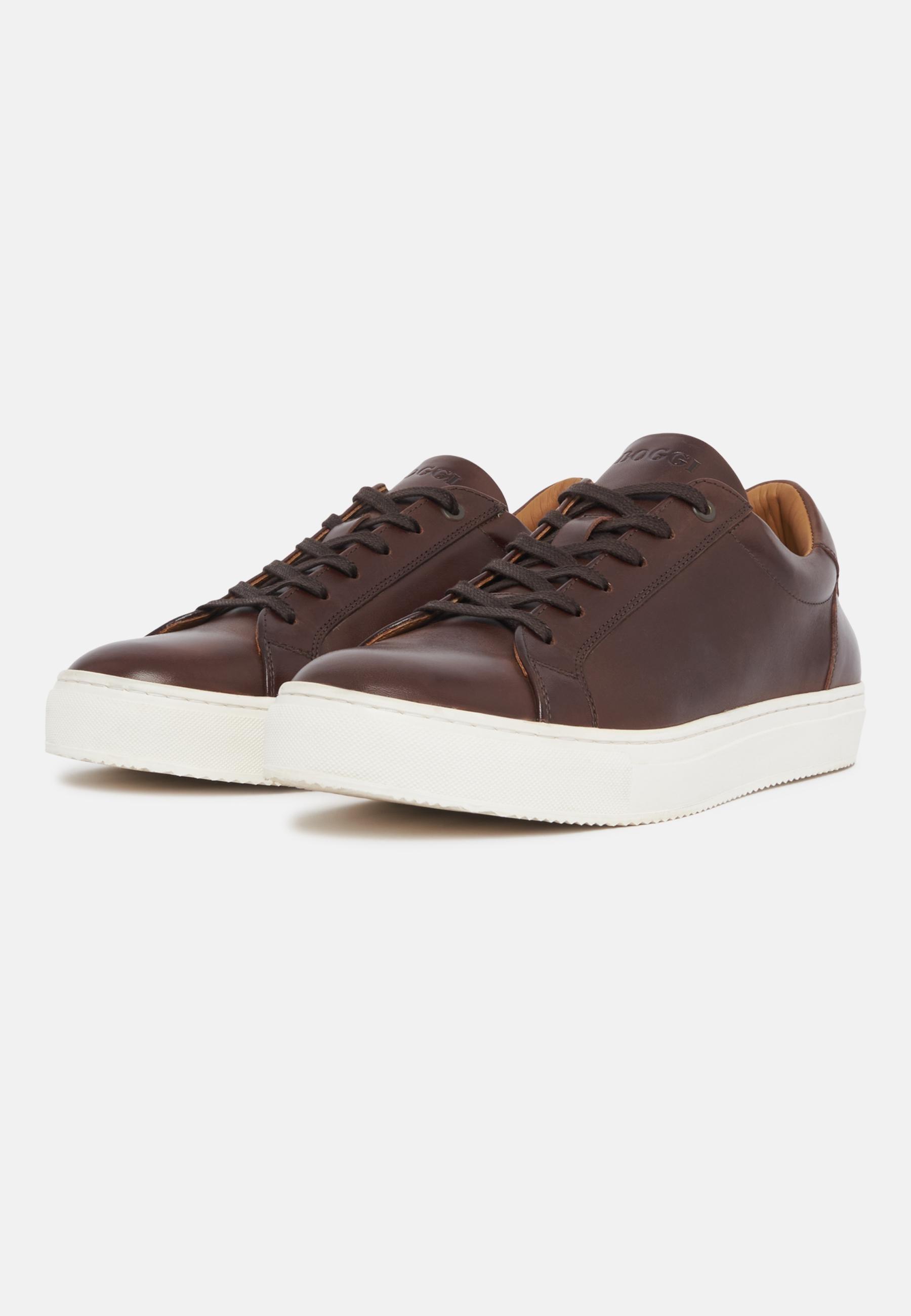 Brown Leather Trainers, 3901_DKBR, large image number 1