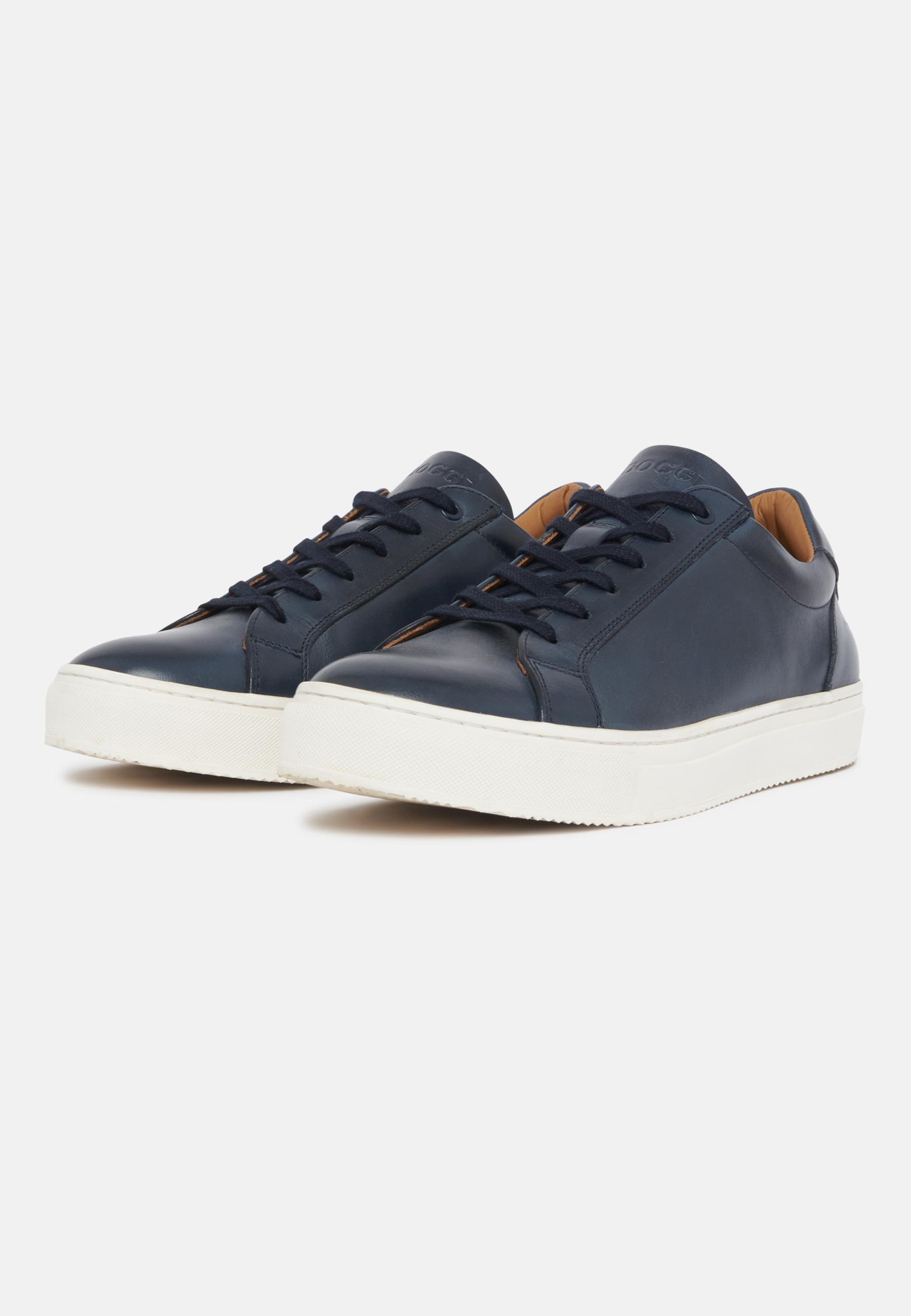 Navy Leather Trainers, 3901_NAVY, large image number 1