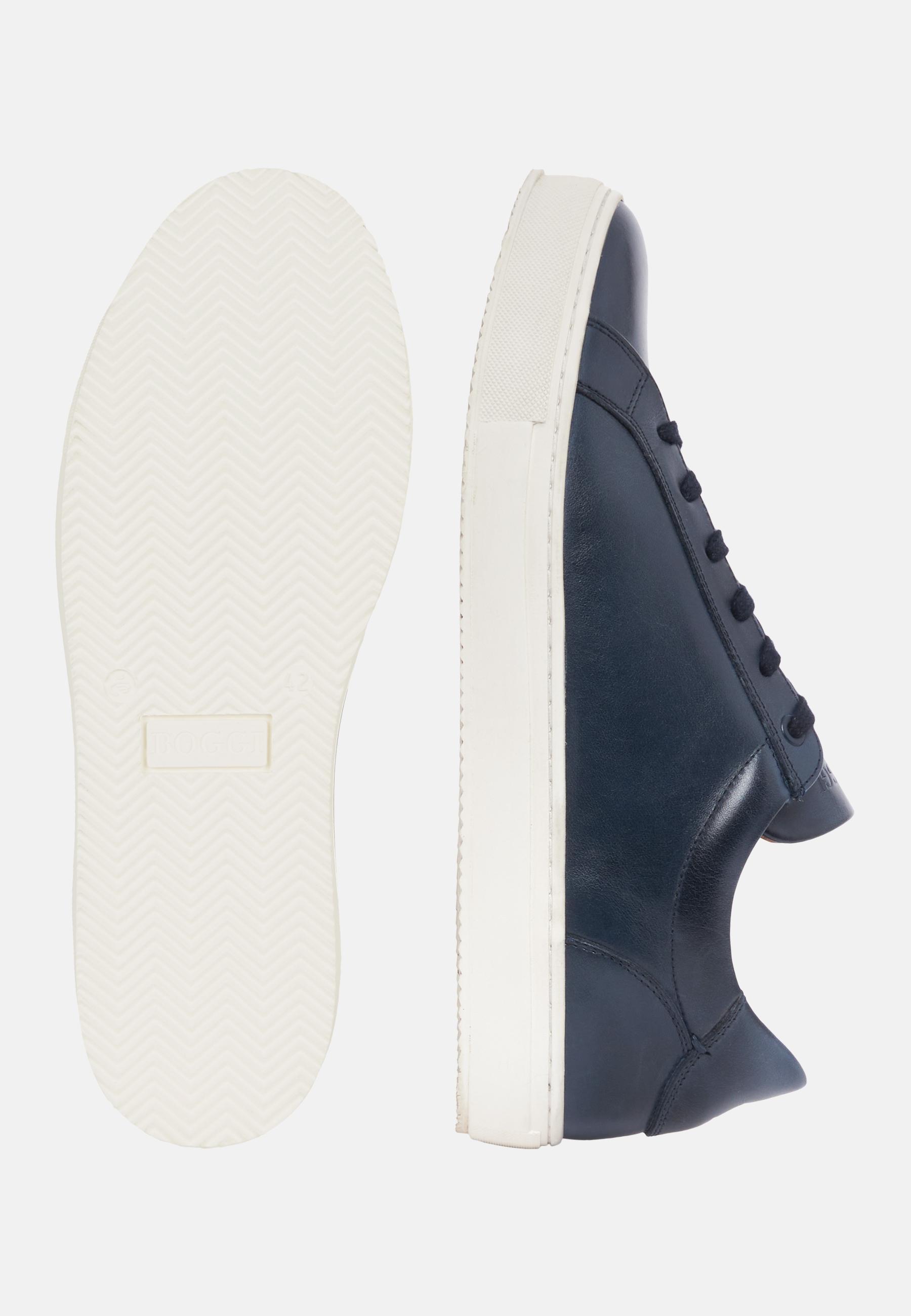 Navy Leather Trainers, 3901_NAVY, large image number 2
