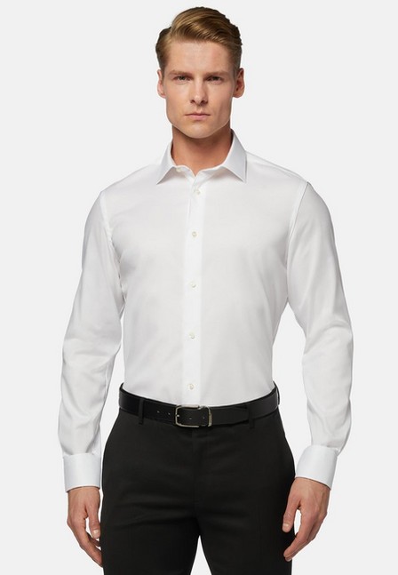Boggi Milano - White Slim Fit Pinpoint Cotton Shirt