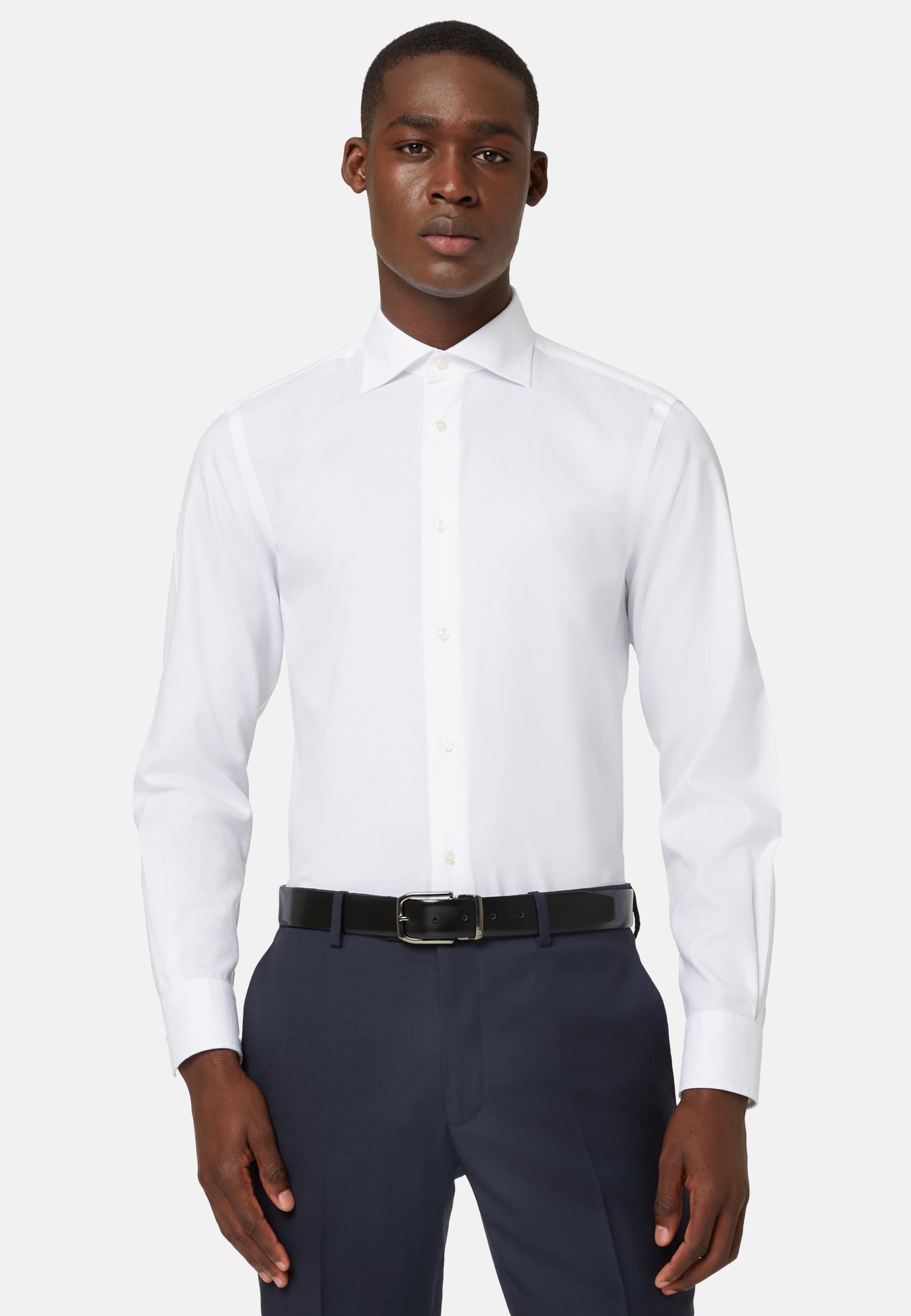 White Slim Cotton Twill Shirt, , large image number 0