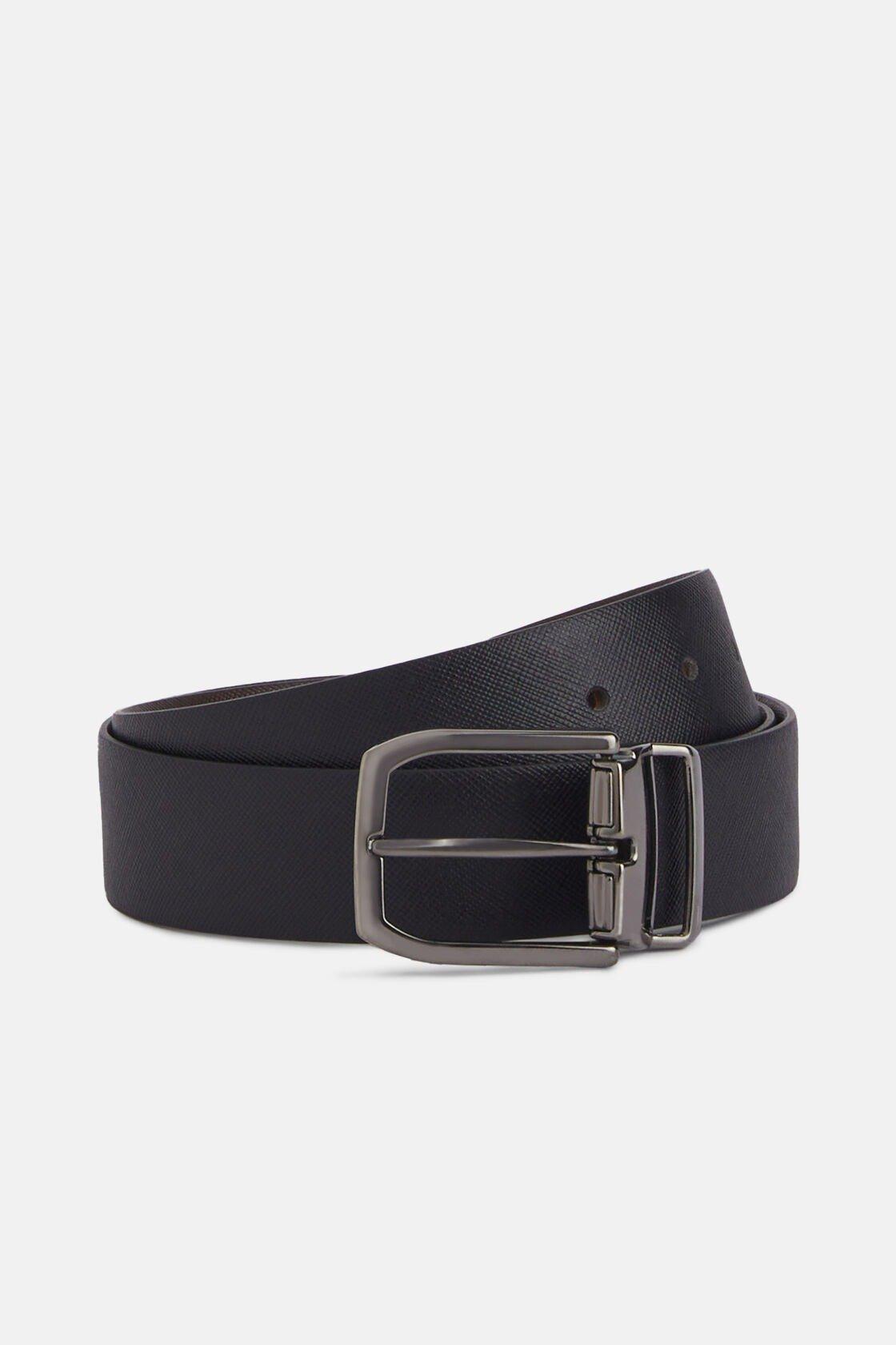 Black Printed Leather Reversible Belt, , large image number 1