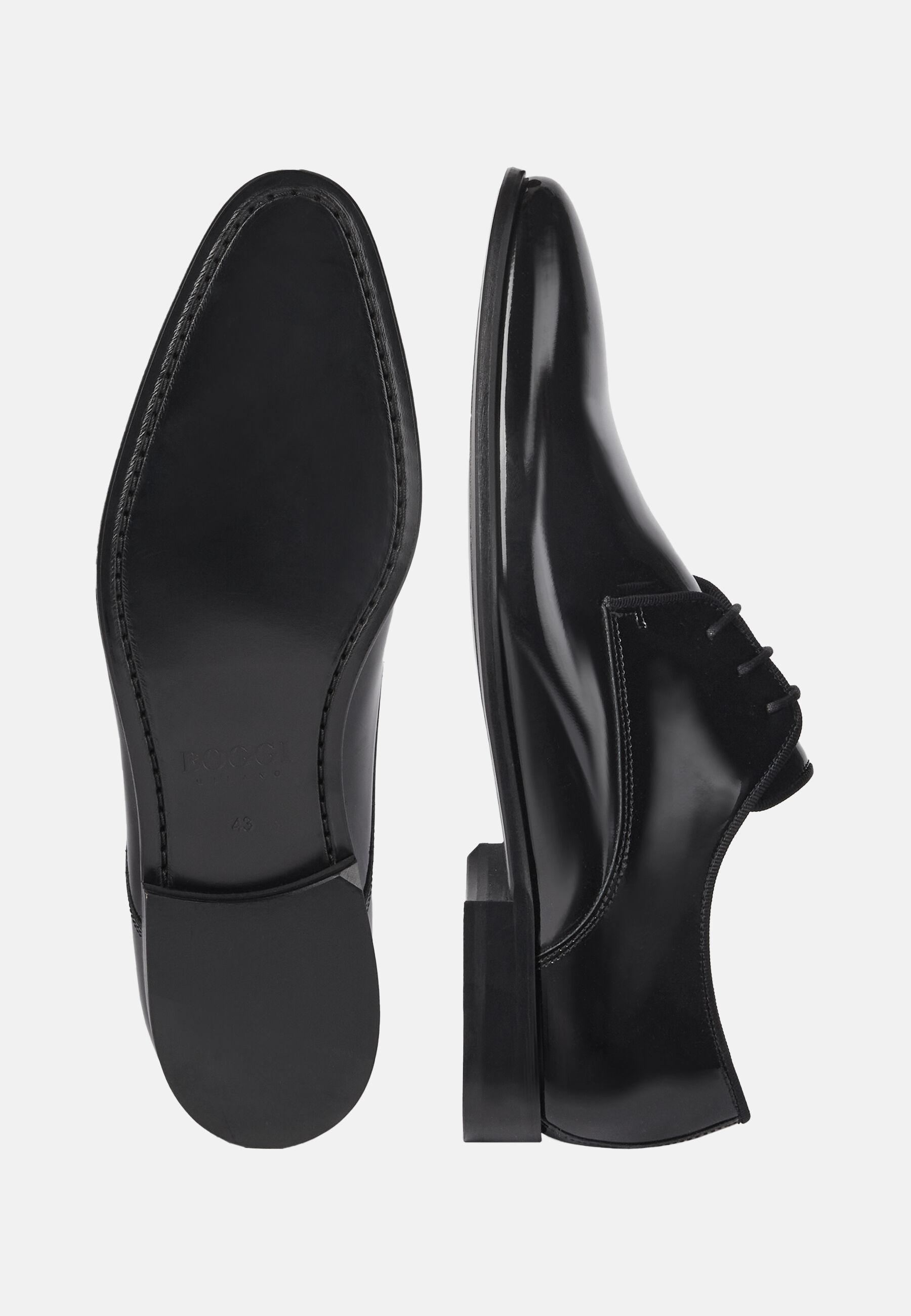 Leather Derby Shoes, Black, Black, large image number 6