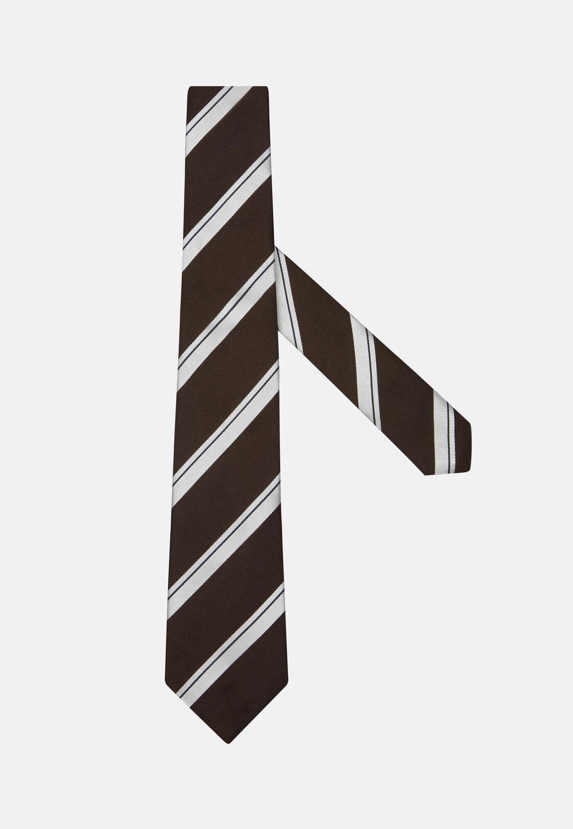 Brown Regimental Silk Tie, , large image number 0