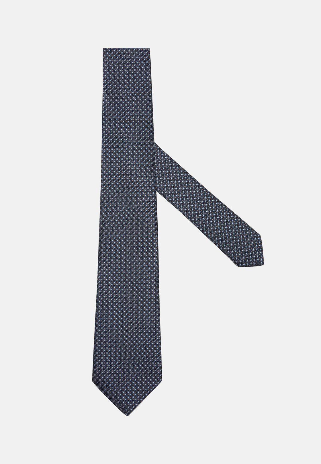 Blue Houndstooth Silk And Cotton Tie, , large image number 0