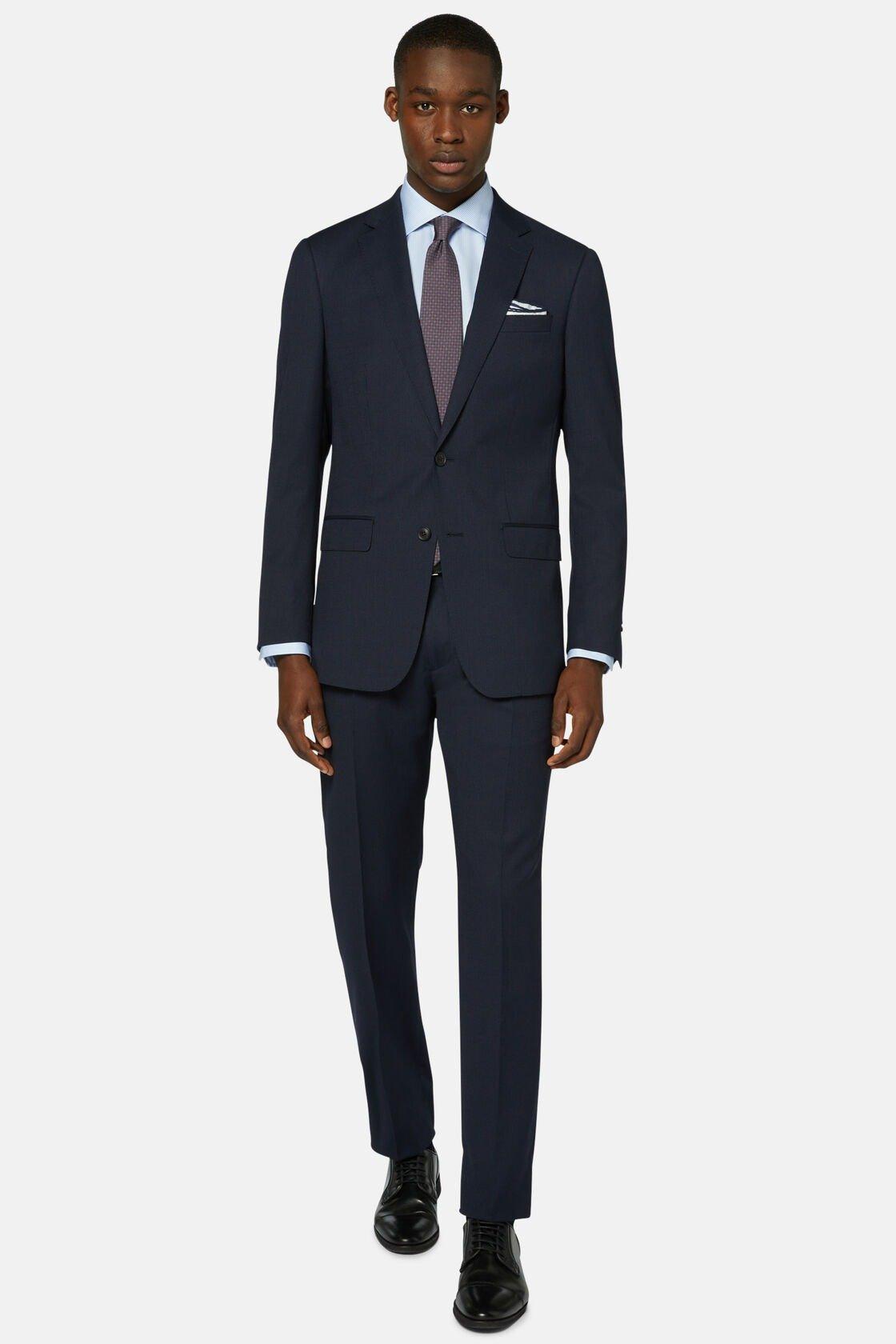 Pinstripe Stretch Wool Suit Blue, Navy blue, medium