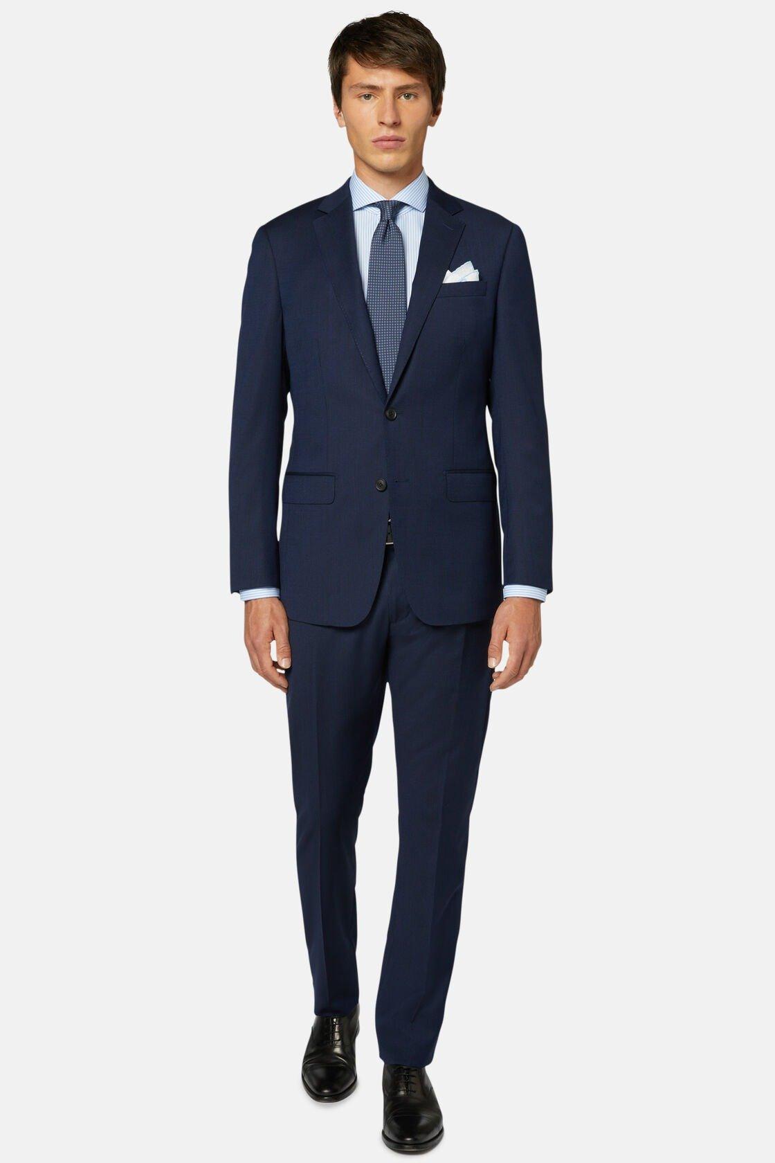 Pinstripe Stretch Wool Suit Blue, Navy blue, medium