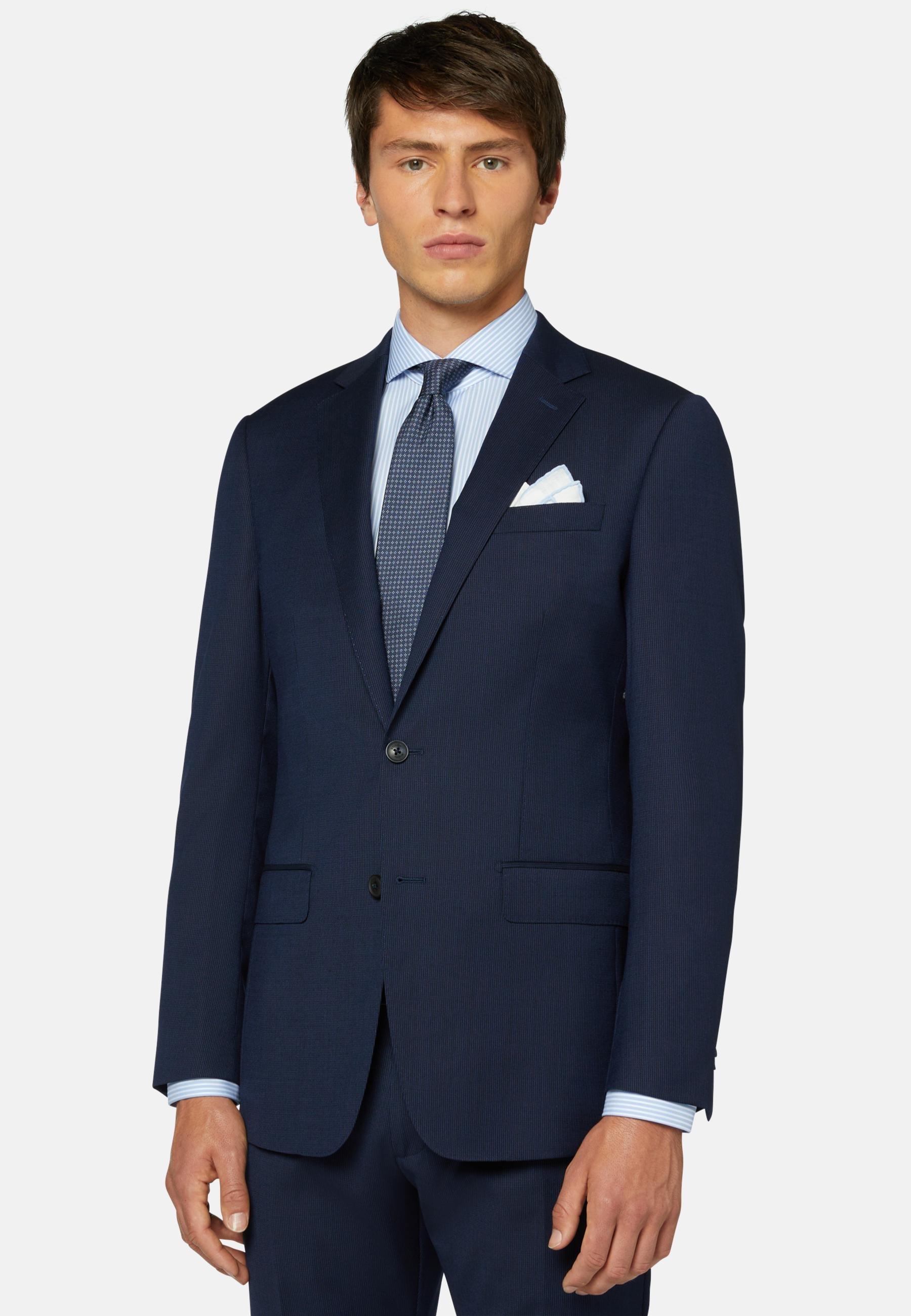 Pinstripe Stretch Wool Suit Blue, Navy blue, large image number 1