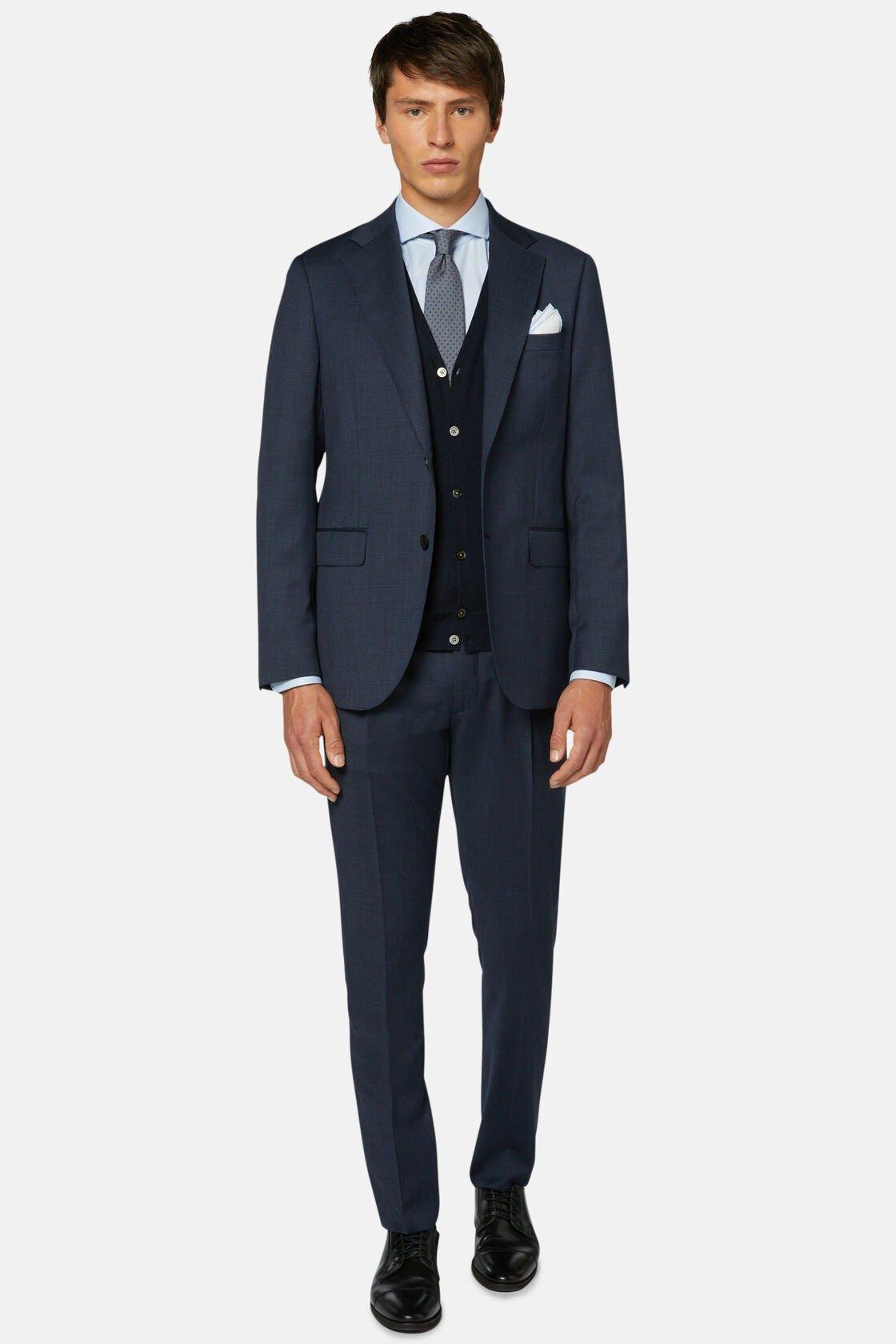 Windowpane Check Wool Suit Blue, , large image number 0