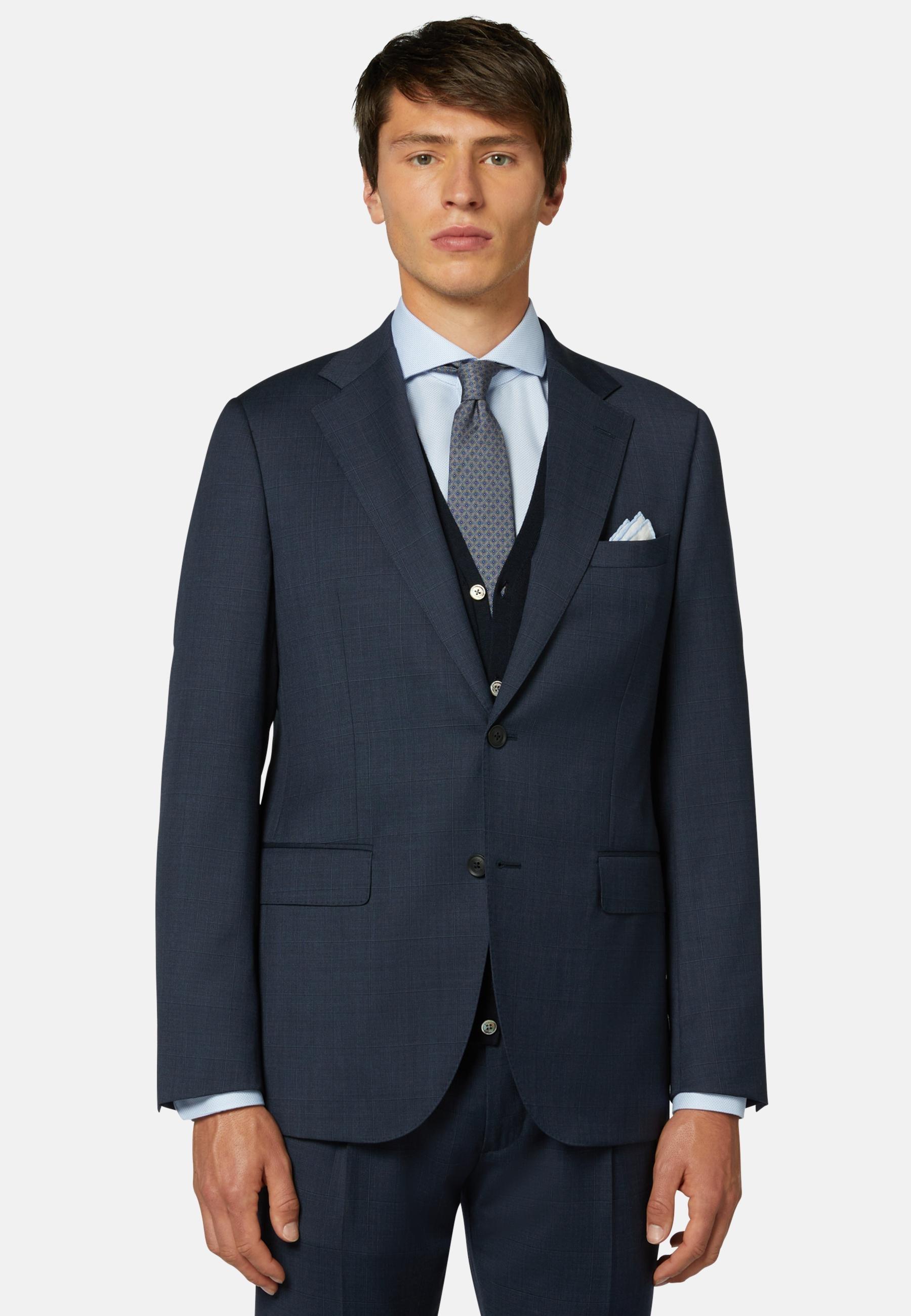 Windowpane Check Wool Suit Blue, , large image number 1
