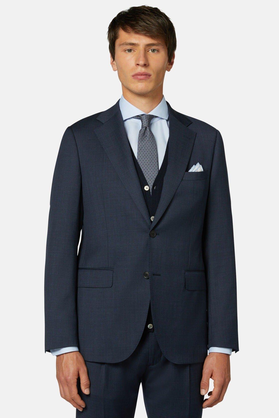 Windowpane Check Wool Suit Blue, , large image number 2