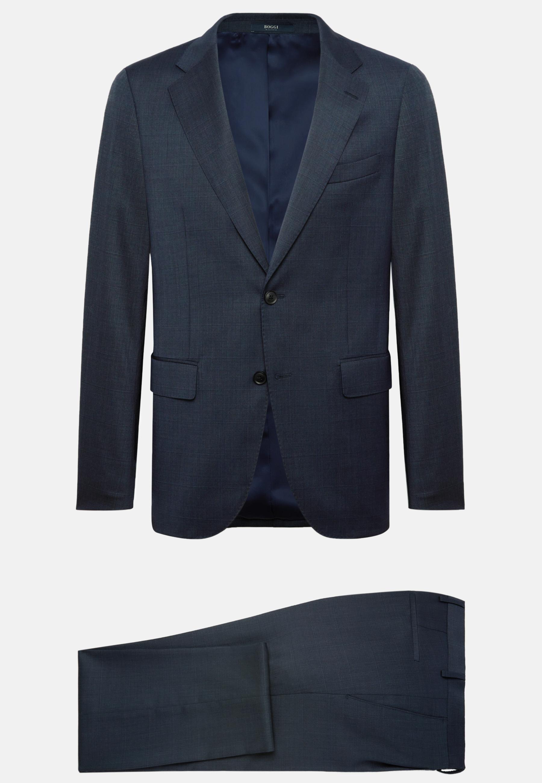 Windowpane Check Wool Suit Blue, Navy blue, large image number 13