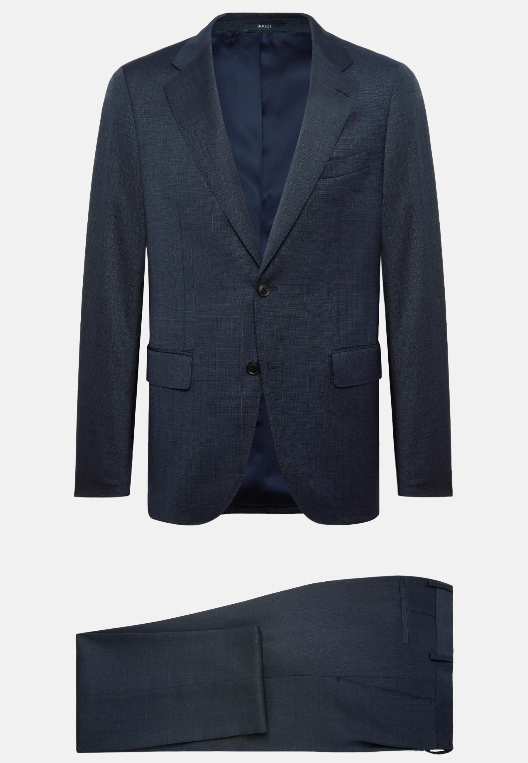 Windowpane Check Wool Suit Blue, Navy blue, large image number 14
