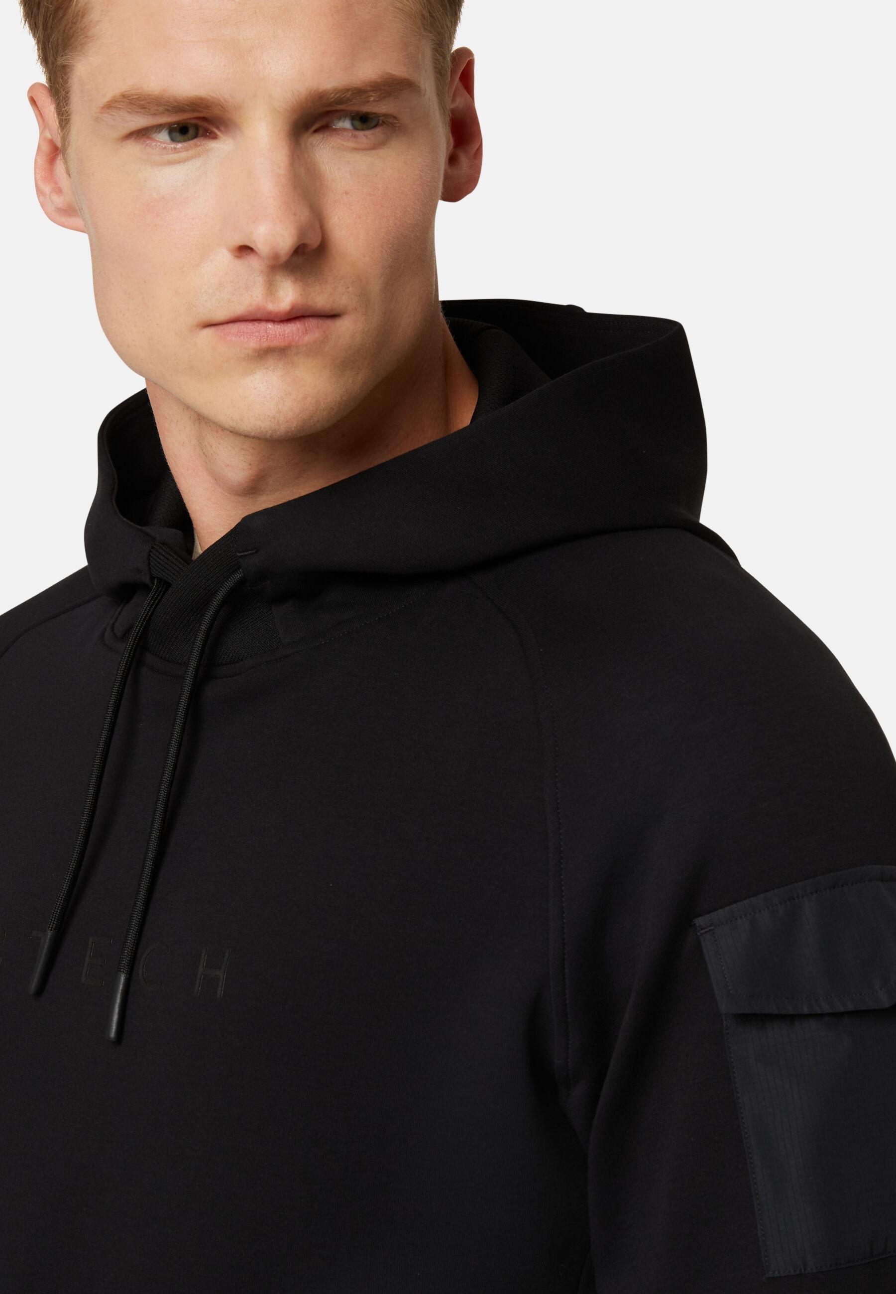 Hooded Sweatshirt in Recycled Scuba, Black, Black, large image number 5