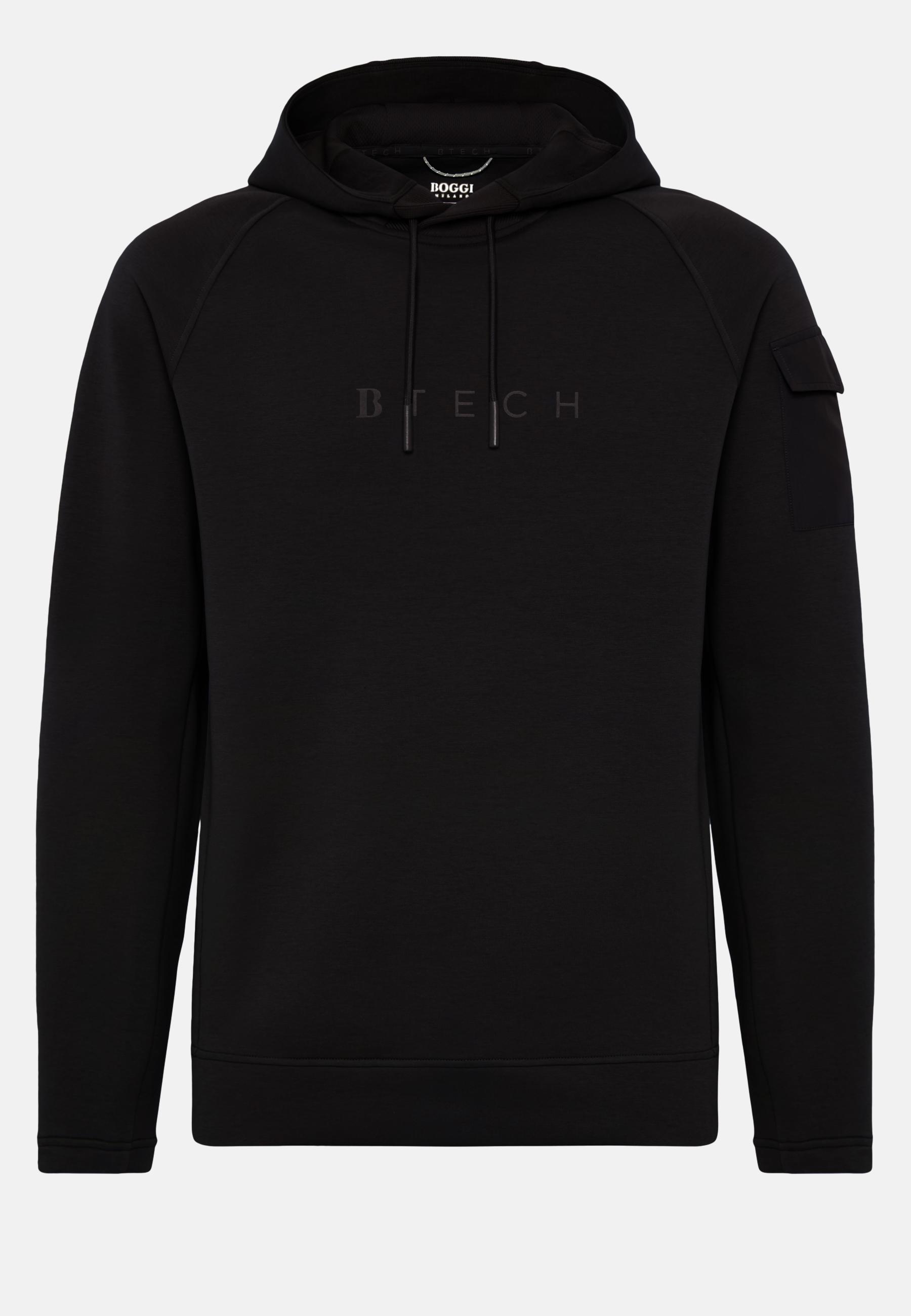 Hooded Sweatshirt in Recycled Scuba, Black, Black, large image number 6