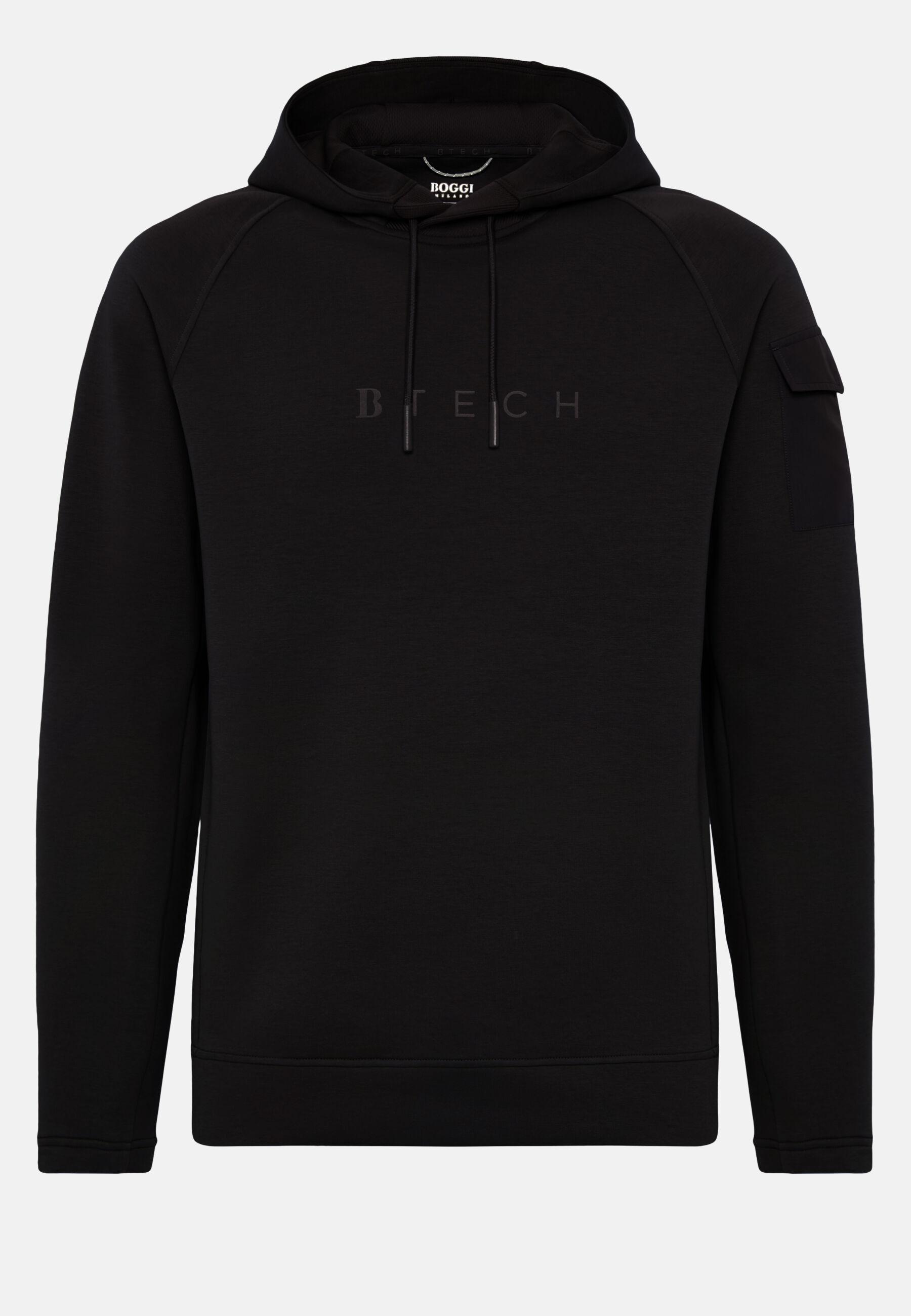 Hooded Sweatshirt in Recycled Scuba, Black, Black, large image number 7