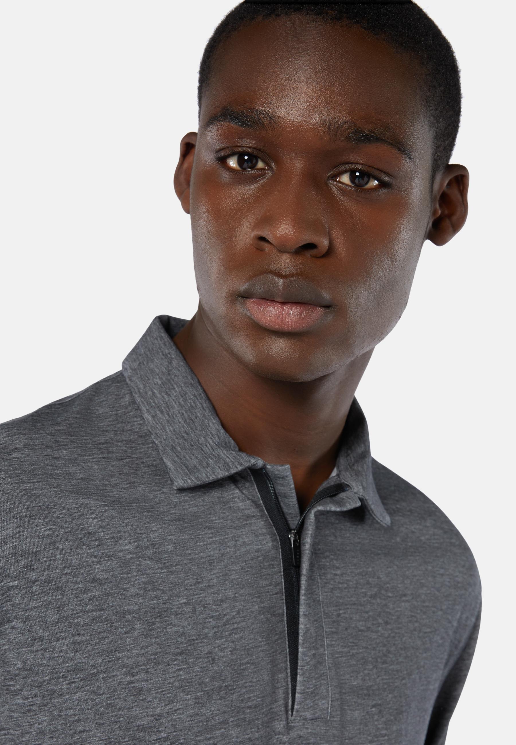 Cotton And Nylon Polo Shirt Grey, Dark Grey, large image number 2