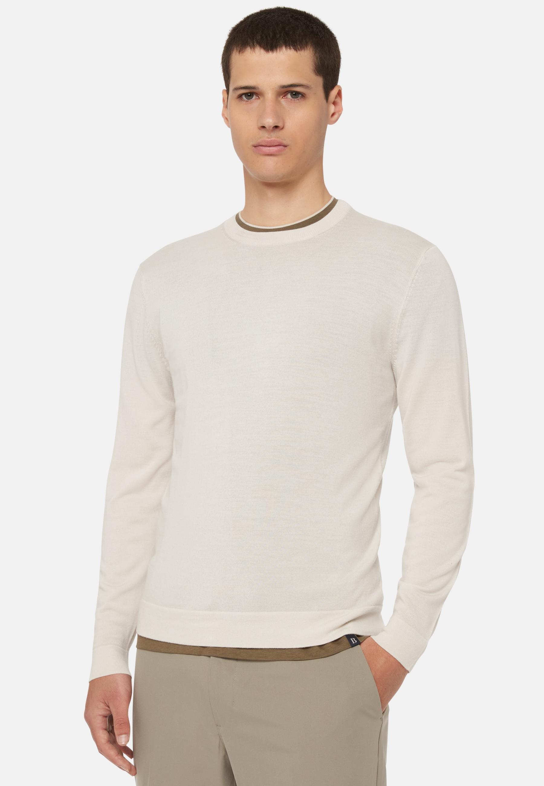 Superfine Merino Wool Crew Neck Jumper Beige, Cream, large image number 0