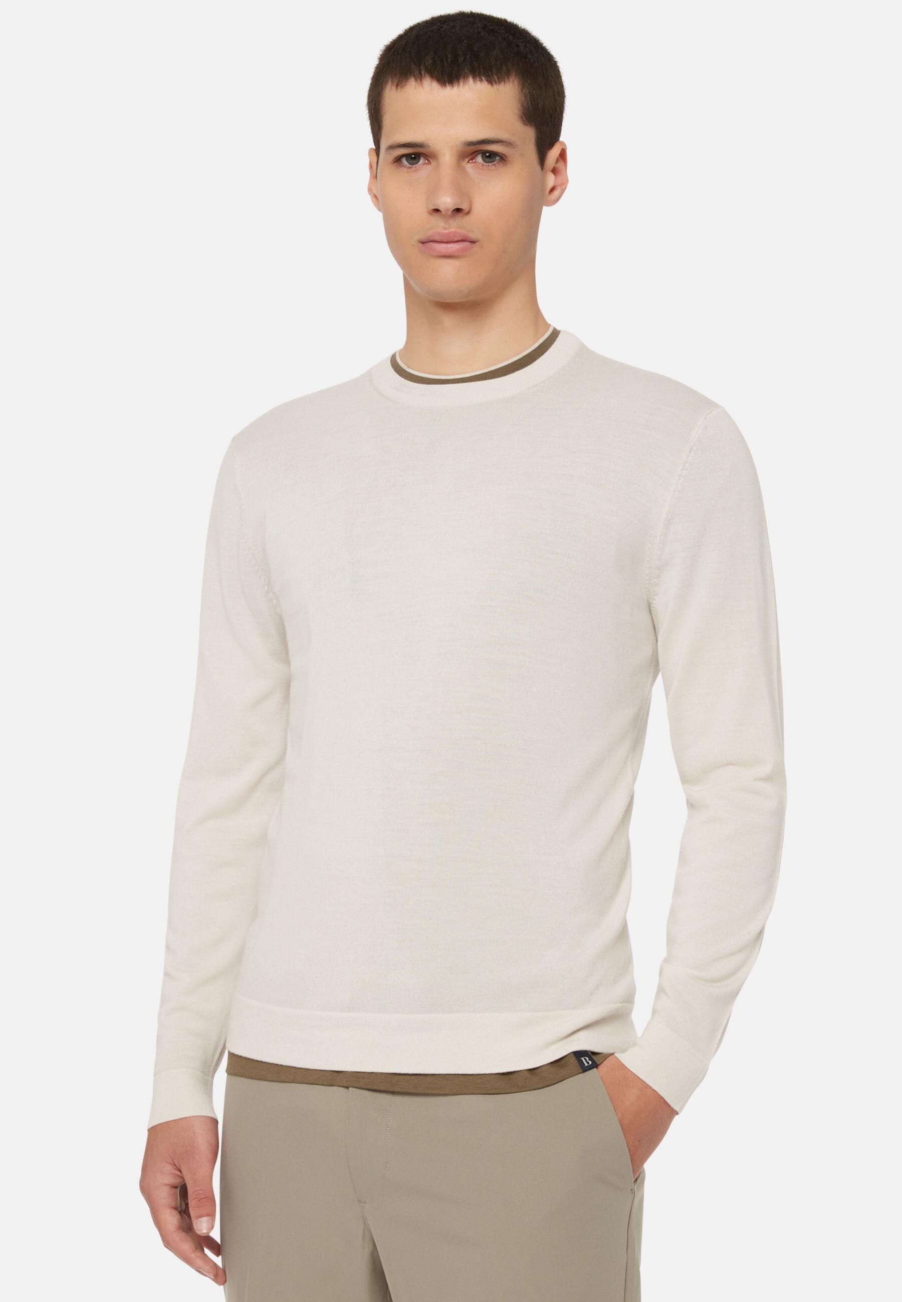 Superfine Merino Wool Crew Neck Jumper Beige, Cream, large image number 1
