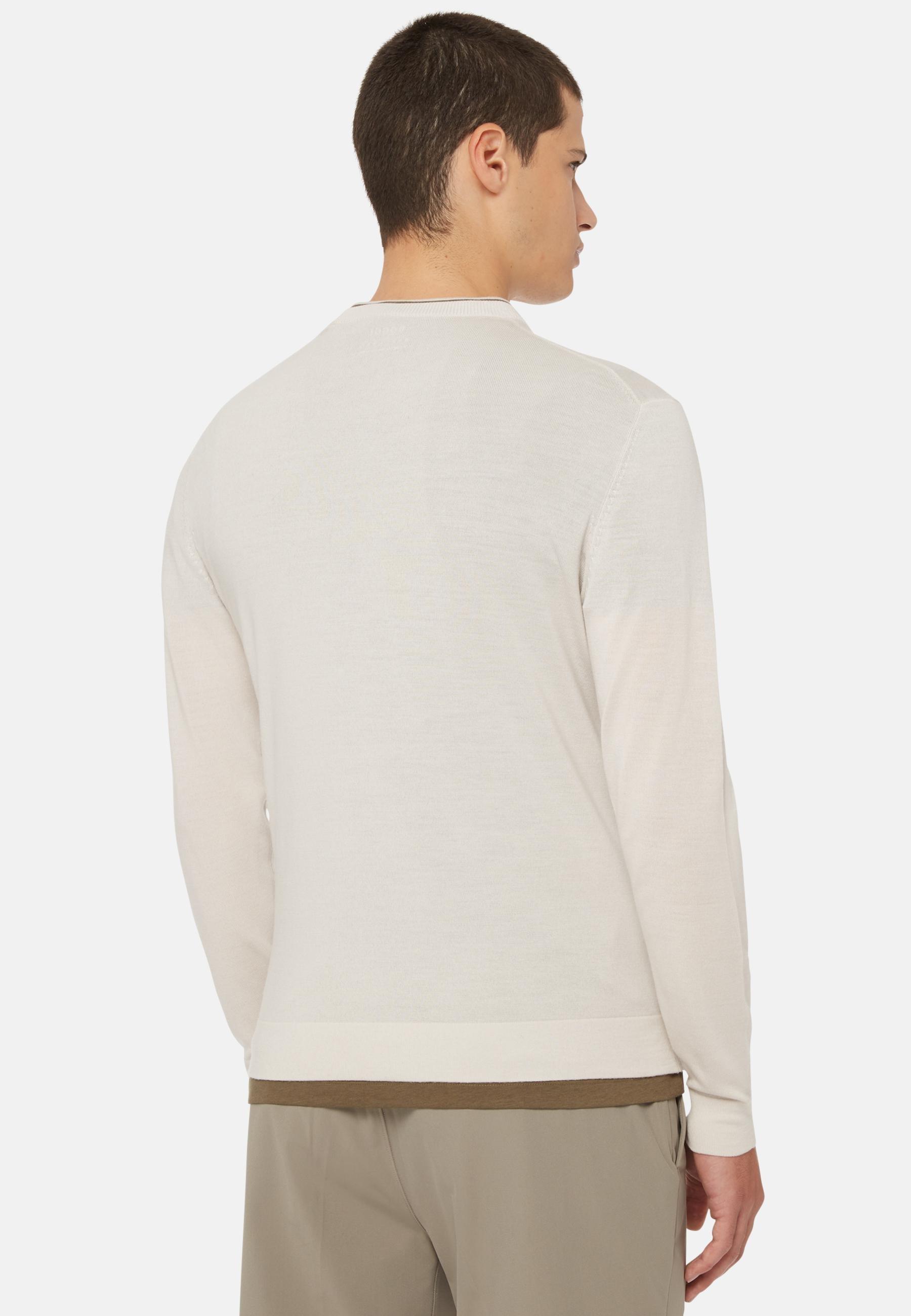 Superfine Merino Wool Crew Neck Jumper Beige, Cream, large image number 2