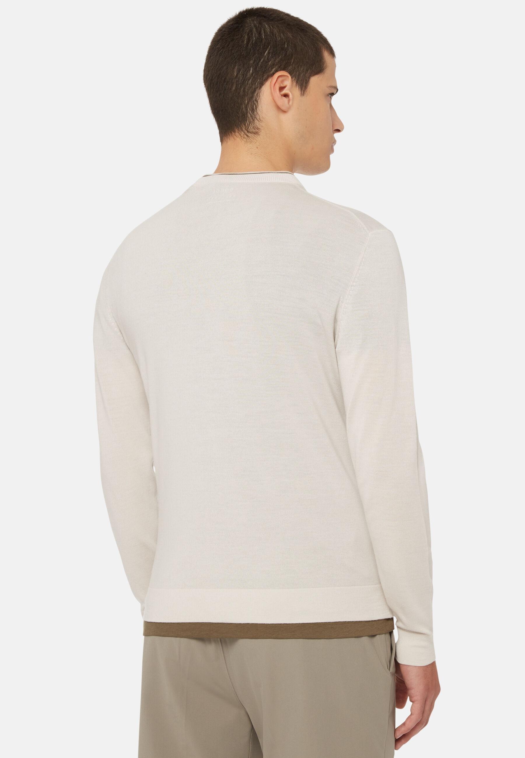Superfine Merino Wool Crew Neck Jumper Beige, Cream, large image number 3