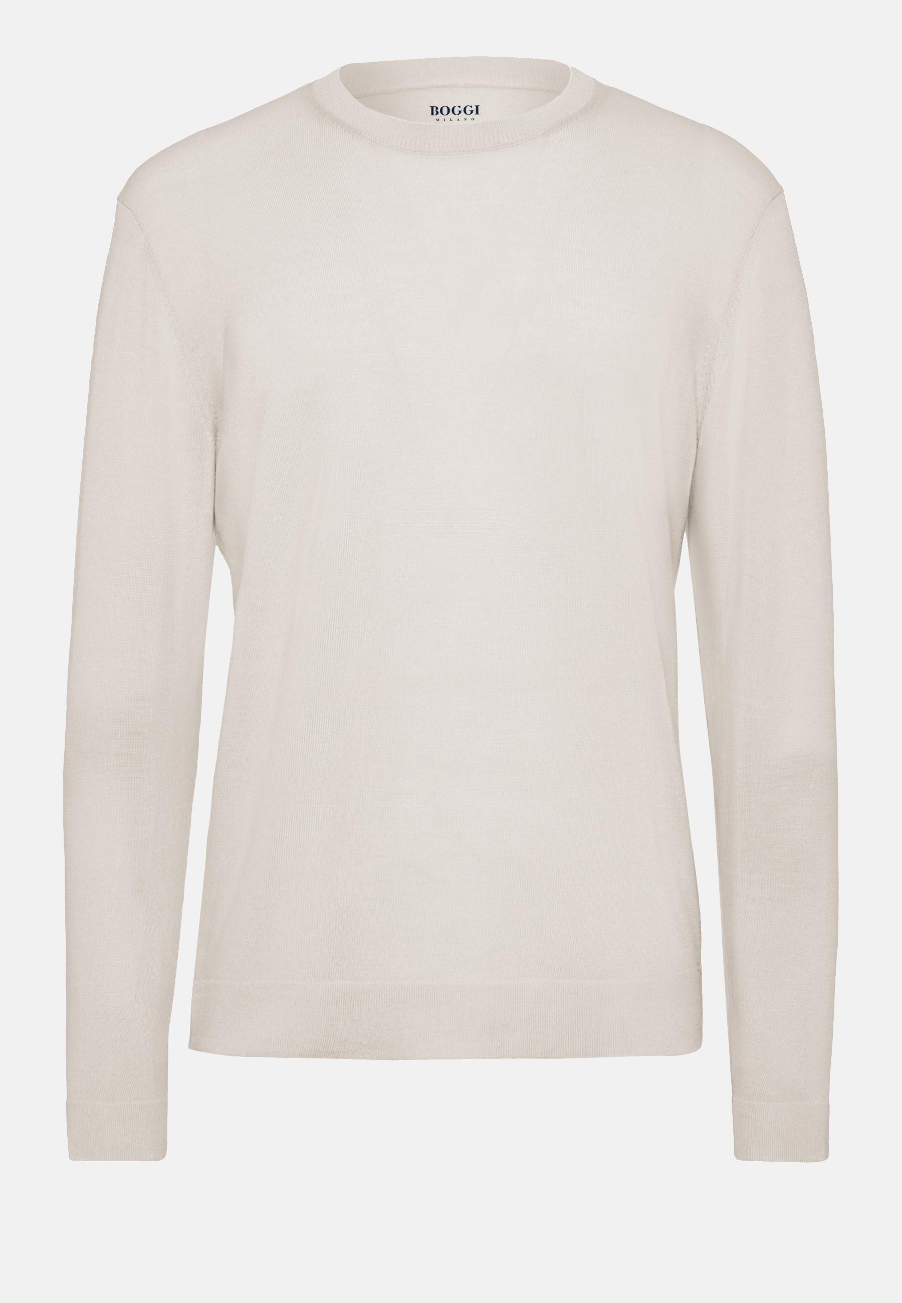 Superfine Merino Wool Crew Neck Jumper Beige, Cream, large image number 6