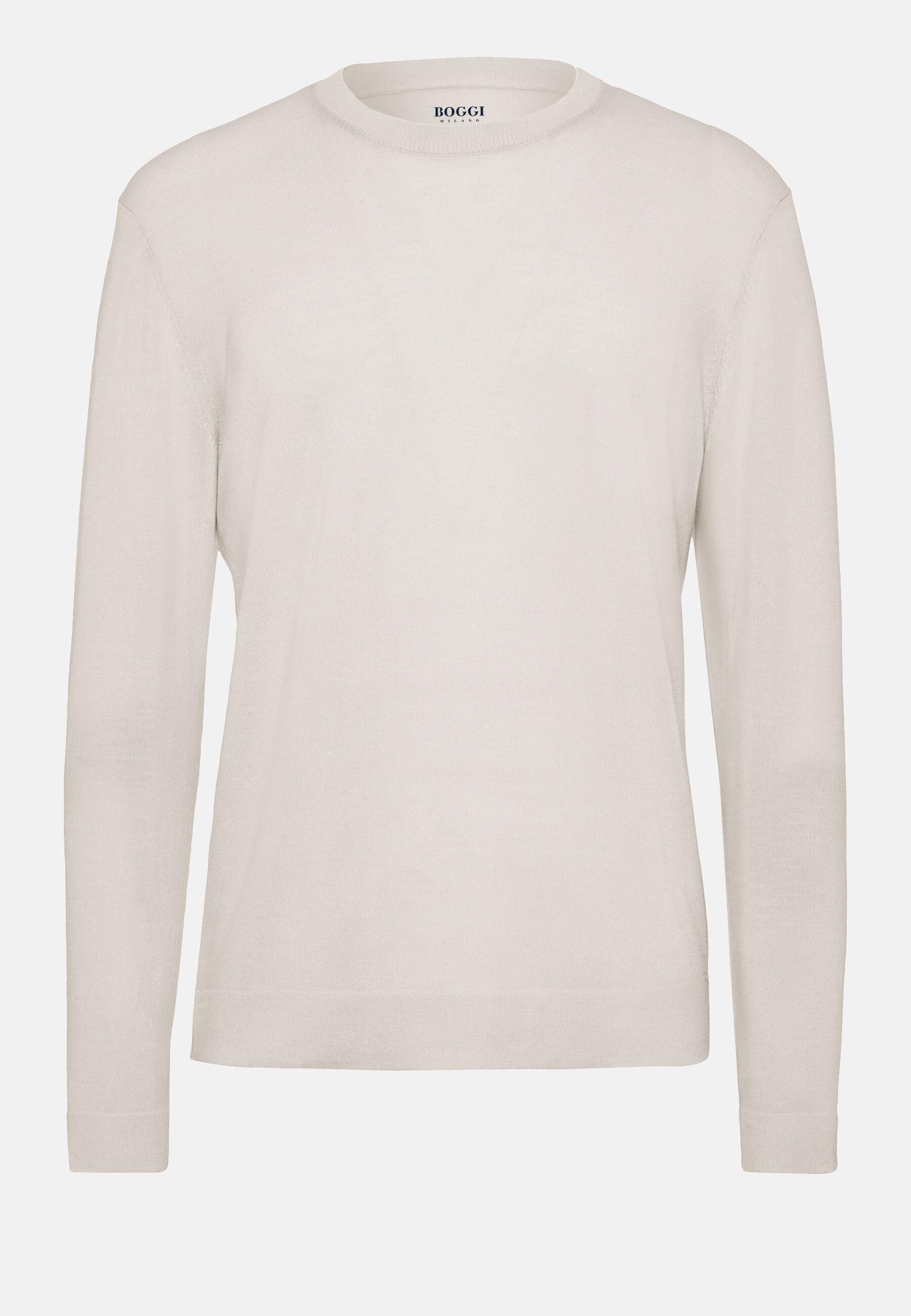 Superfine Merino Wool Crew Neck Jumper Beige, Cream, large image number 7