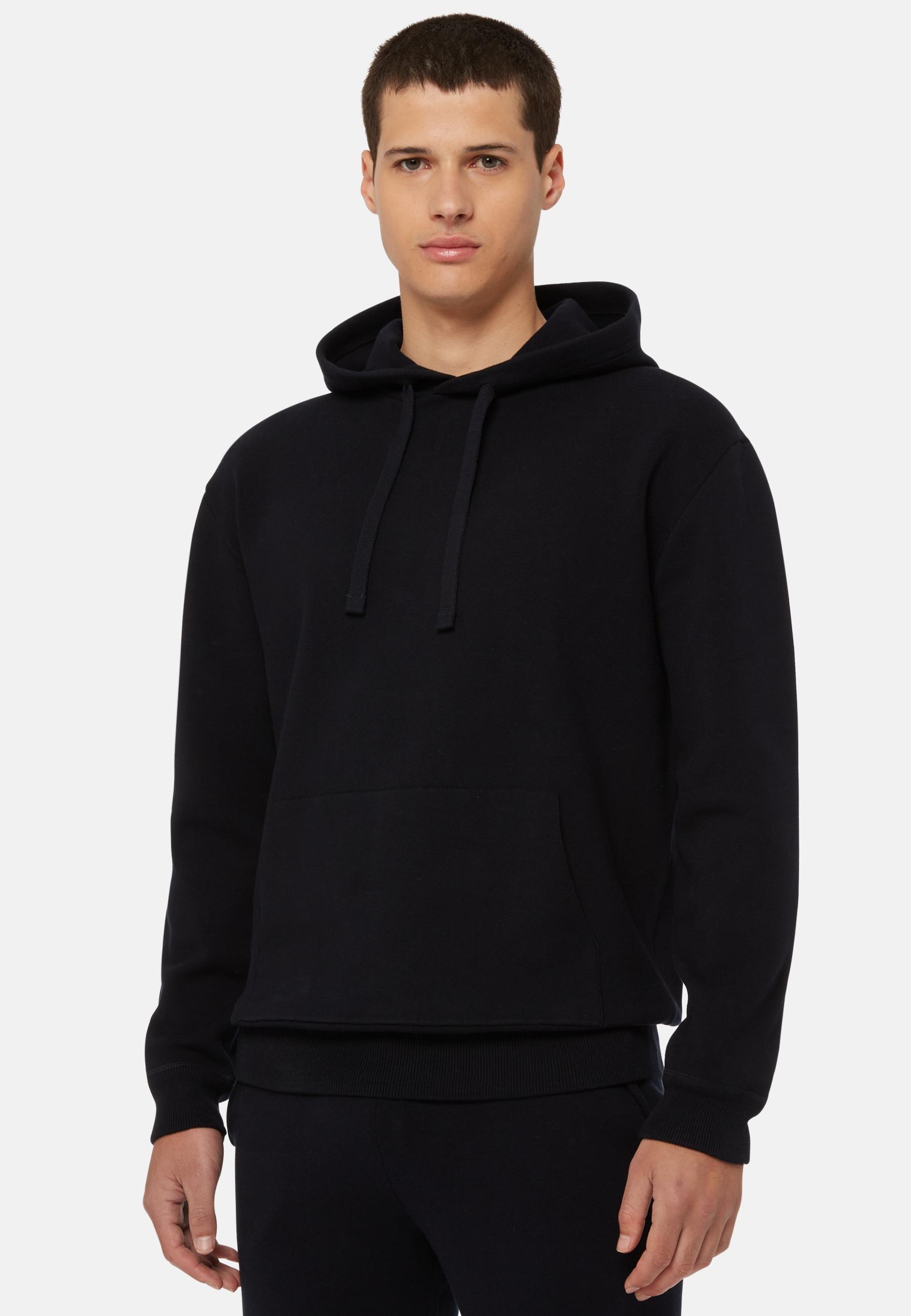 Hoodie In Technical Cotton Jersey Fleece Navy, Navy blue, large image number 0