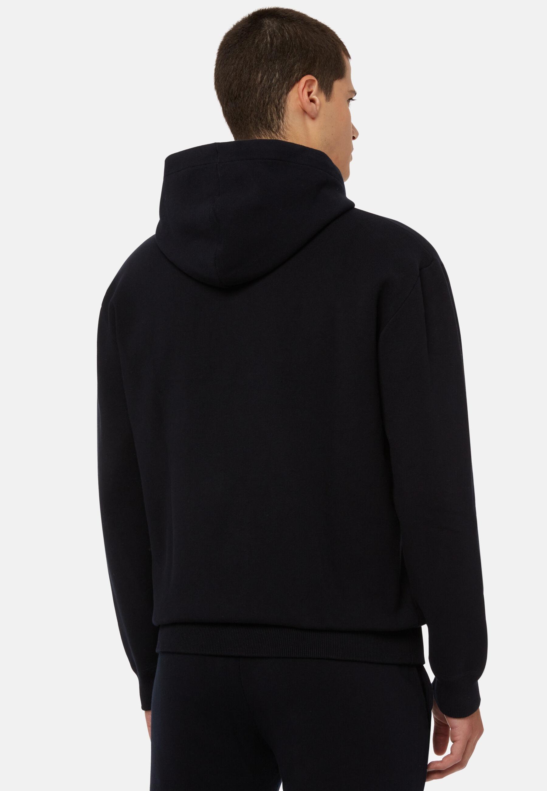 Hoodie In Technical Cotton Jersey Fleece Navy, Navy blue, large image number 3