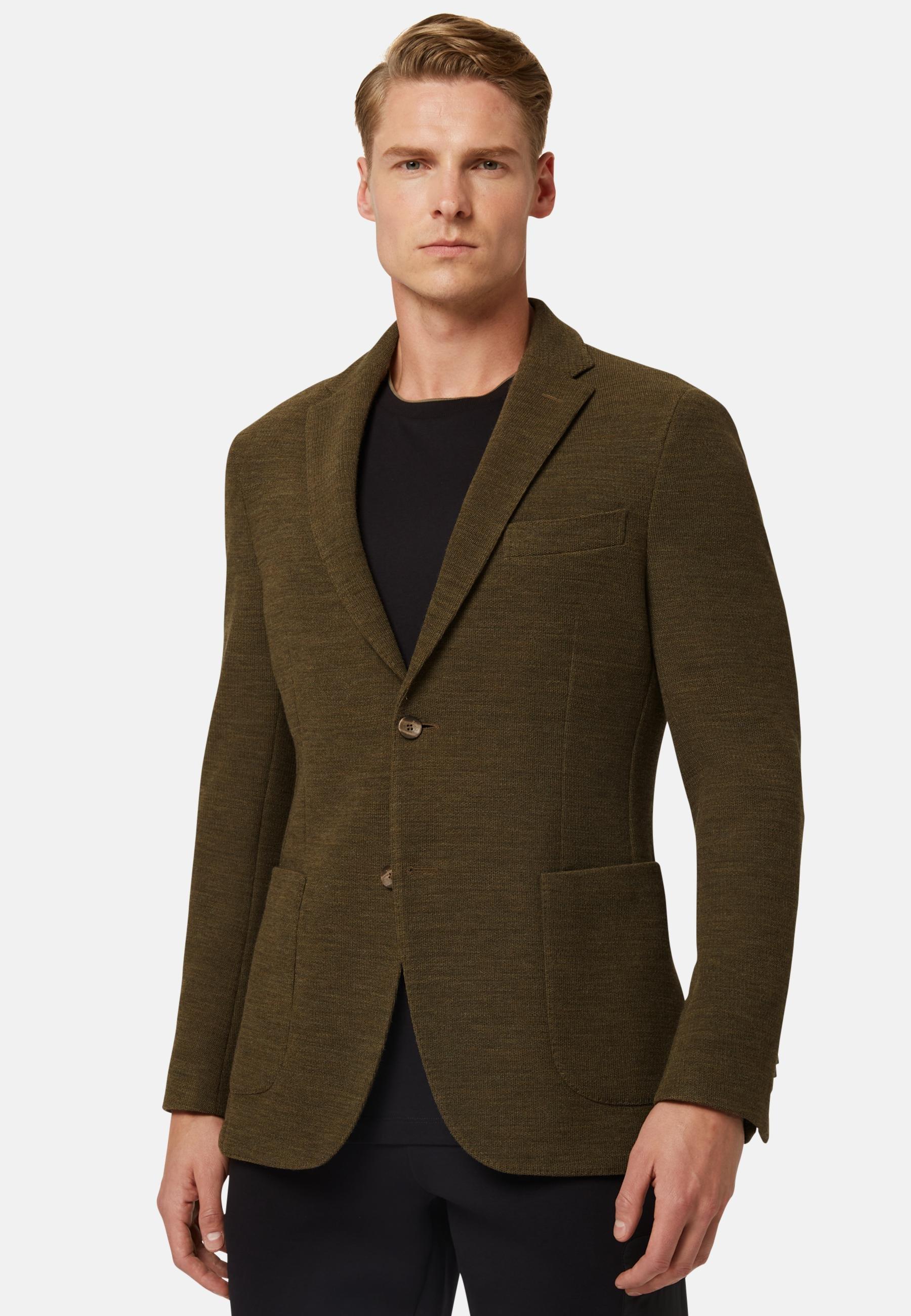 Textured Wool Jersey Jacket Green, Military Green, medium