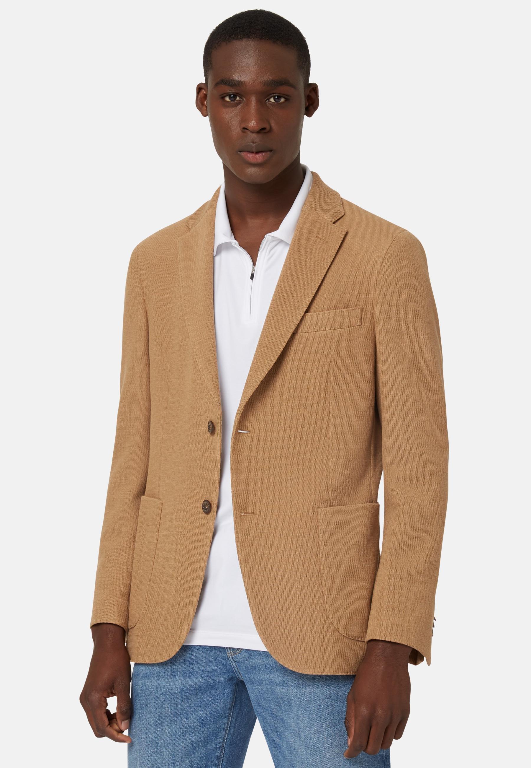 Textured Wool Jersey Jacket Brown, , large image number 1
