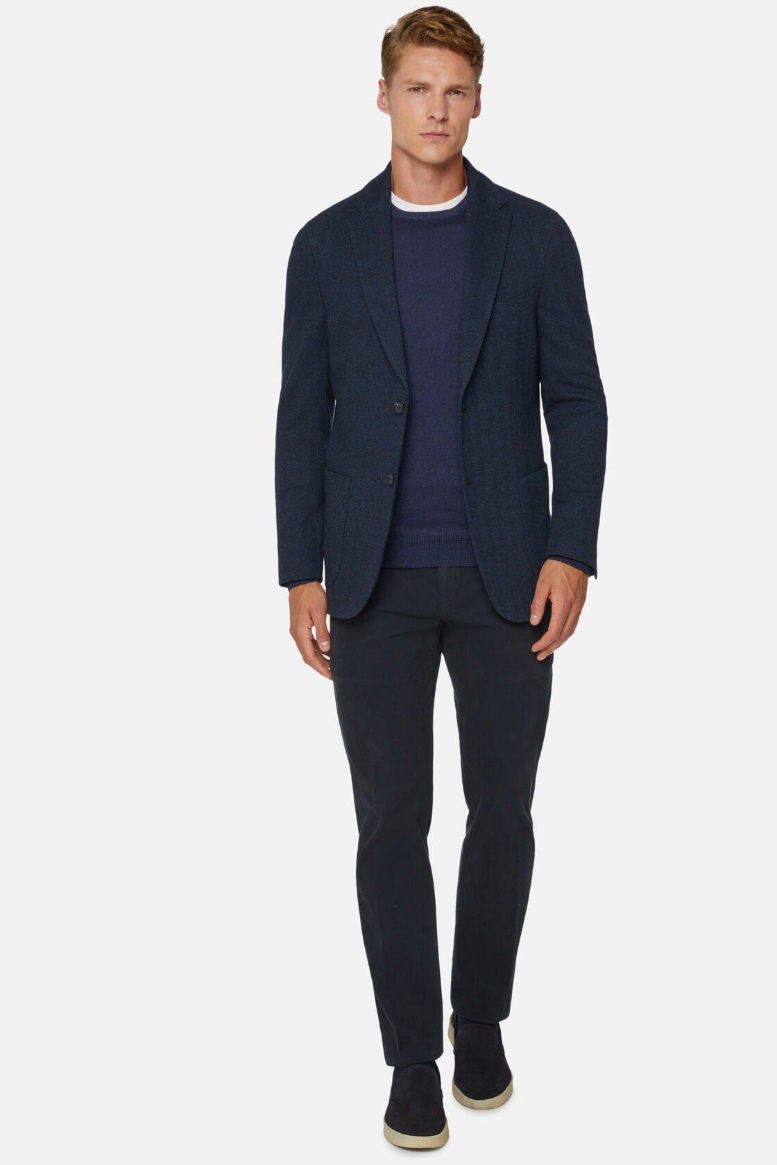 Herringbone Jacket In Wool And Cotton Navy, Navy blue, large image number 0