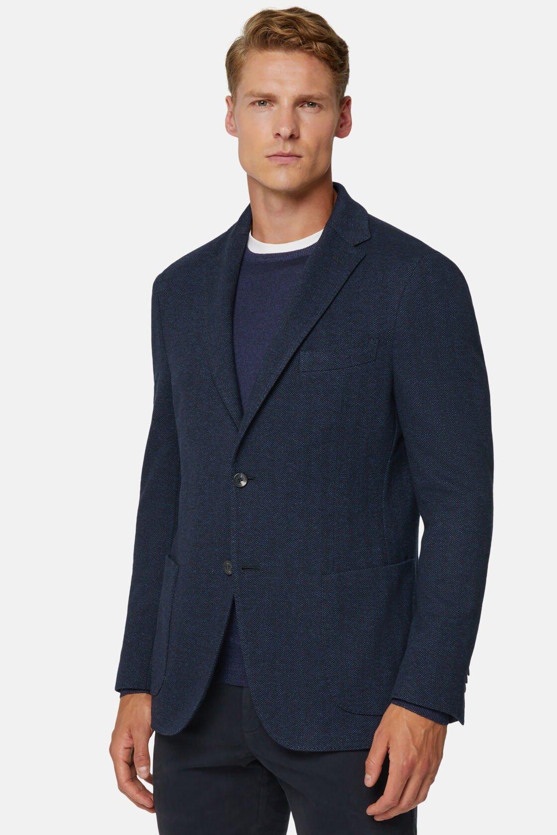 Herringbone Jacket In Wool And Cotton Navy, Navy blue, large image number 2