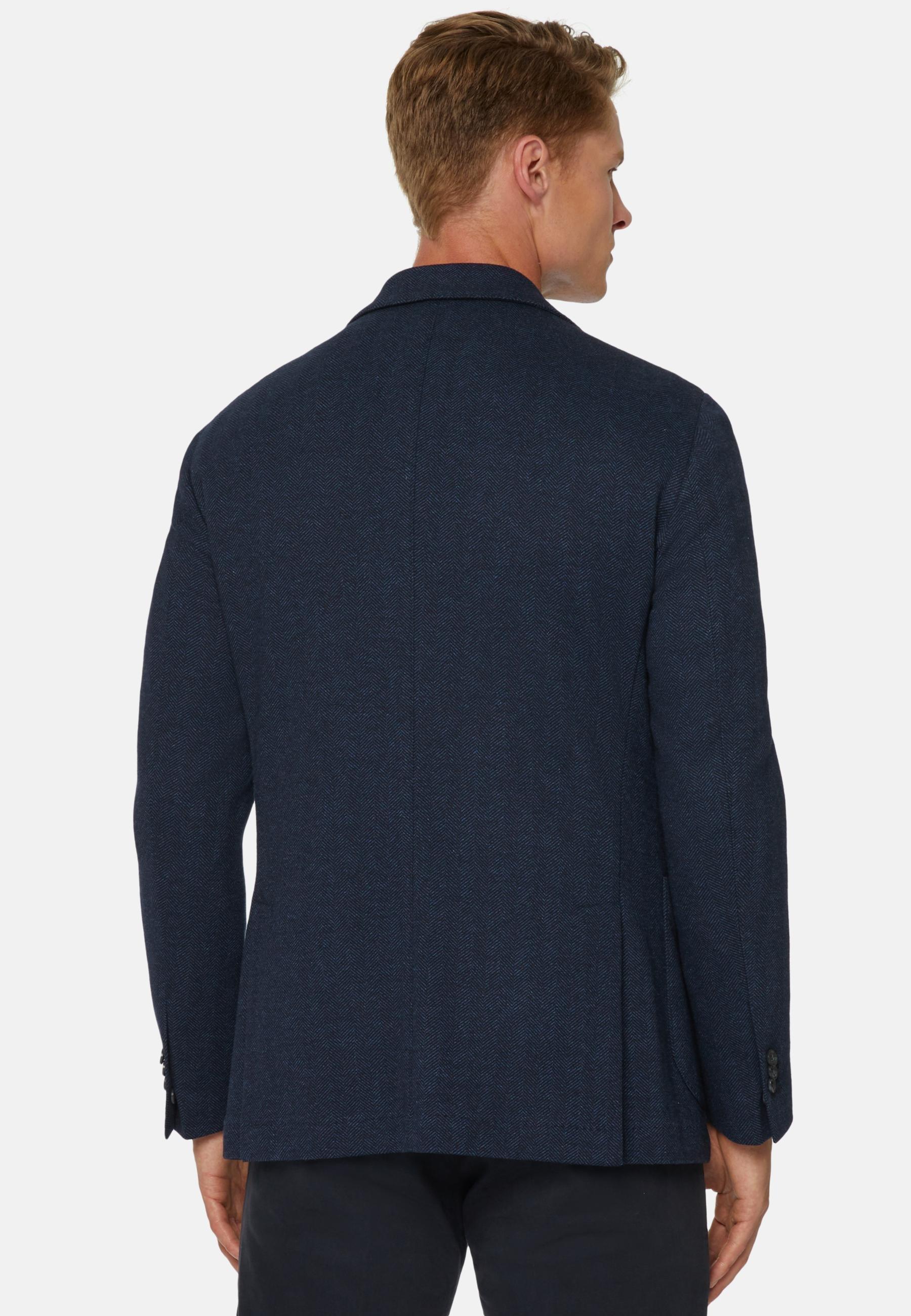 Herringbone Jacket In Wool And Cotton Navy, Navy blue, large image number 3