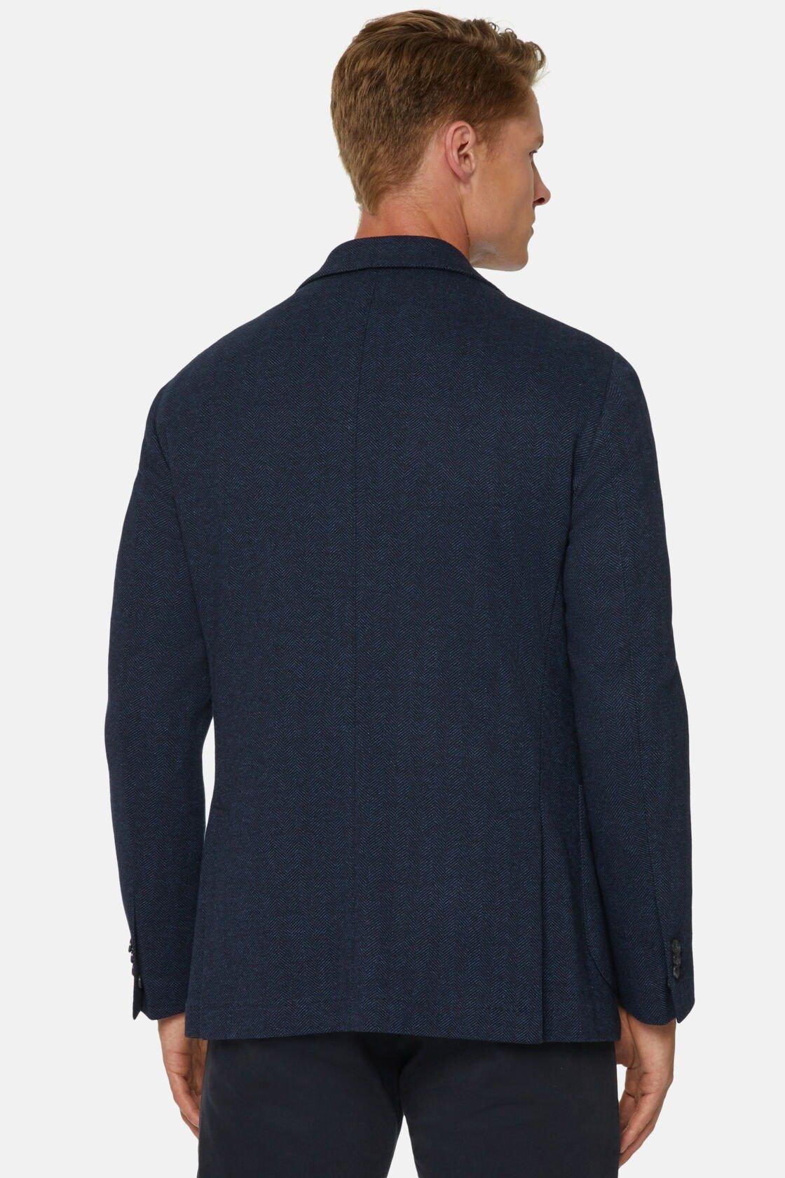 Herringbone Jacket In Wool And Cotton Navy, Navy blue, large image number 4