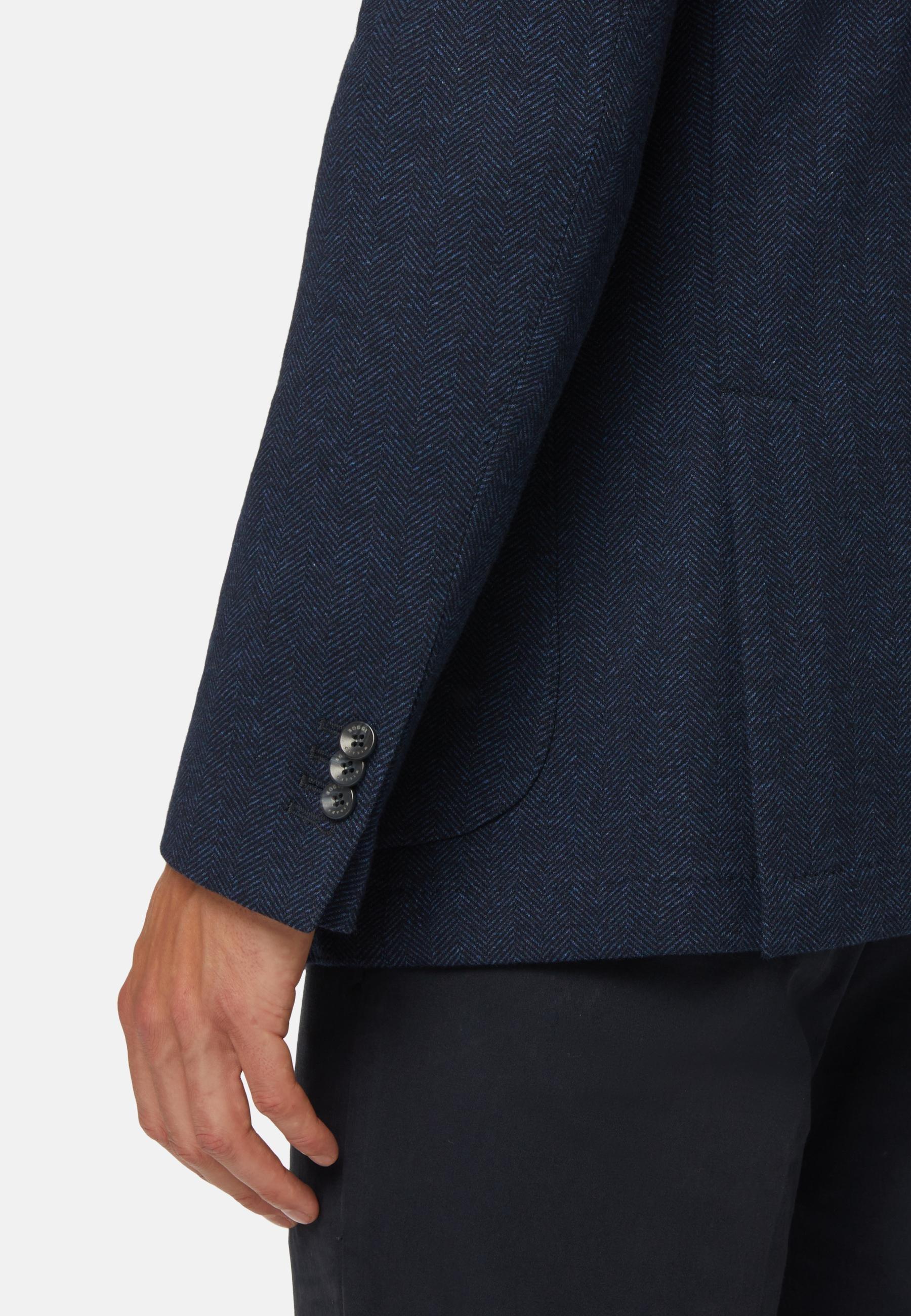 Herringbone Jacket In Wool And Cotton Navy, Navy blue, large image number 5