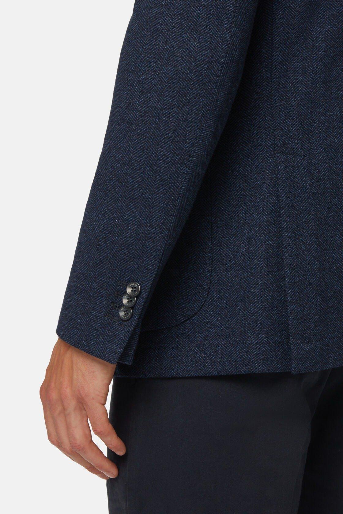 Herringbone Jacket In Wool And Cotton Navy, Navy blue, large image number 6