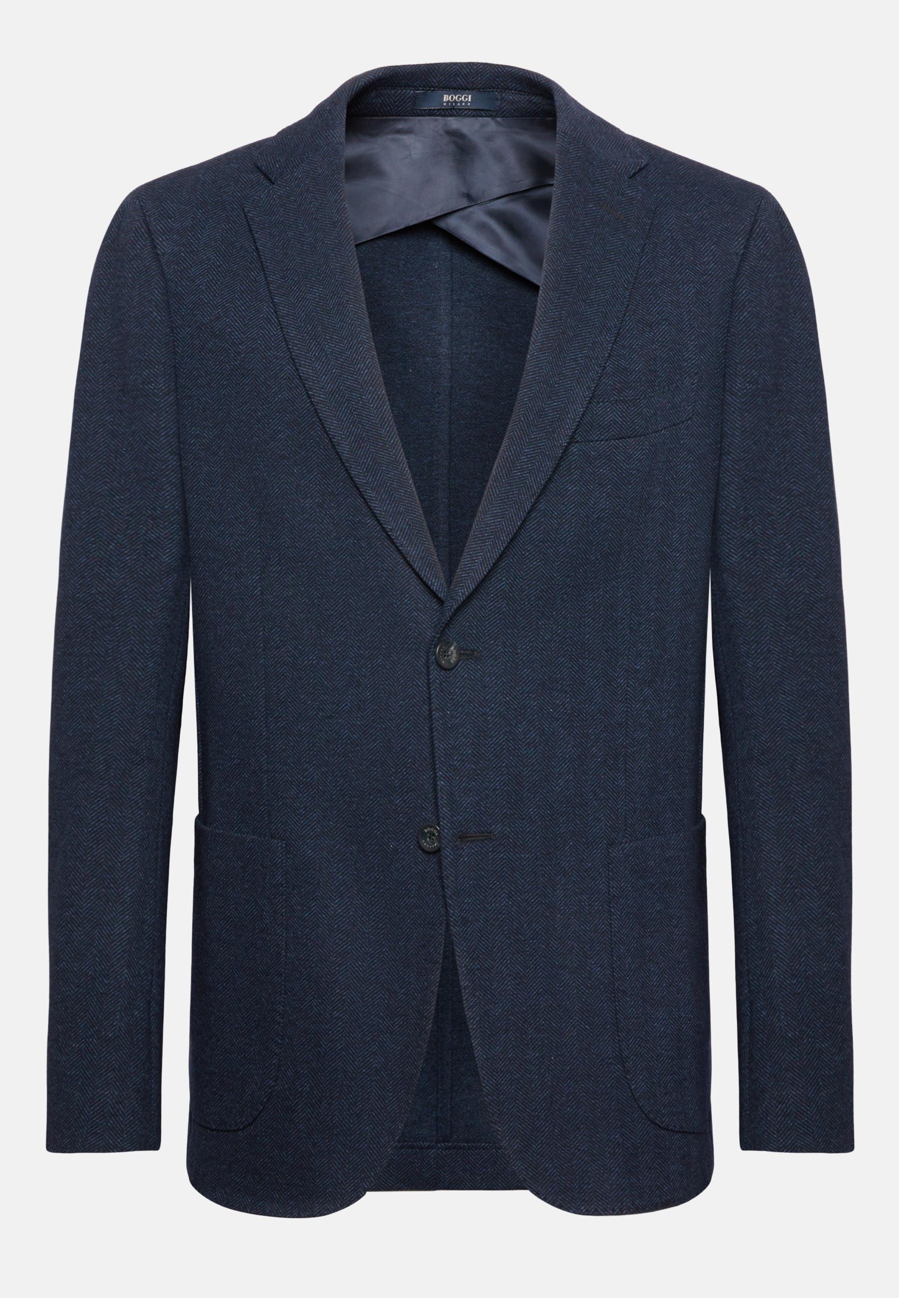 Herringbone Jacket In Wool And Cotton Navy, Navy blue, large image number 7