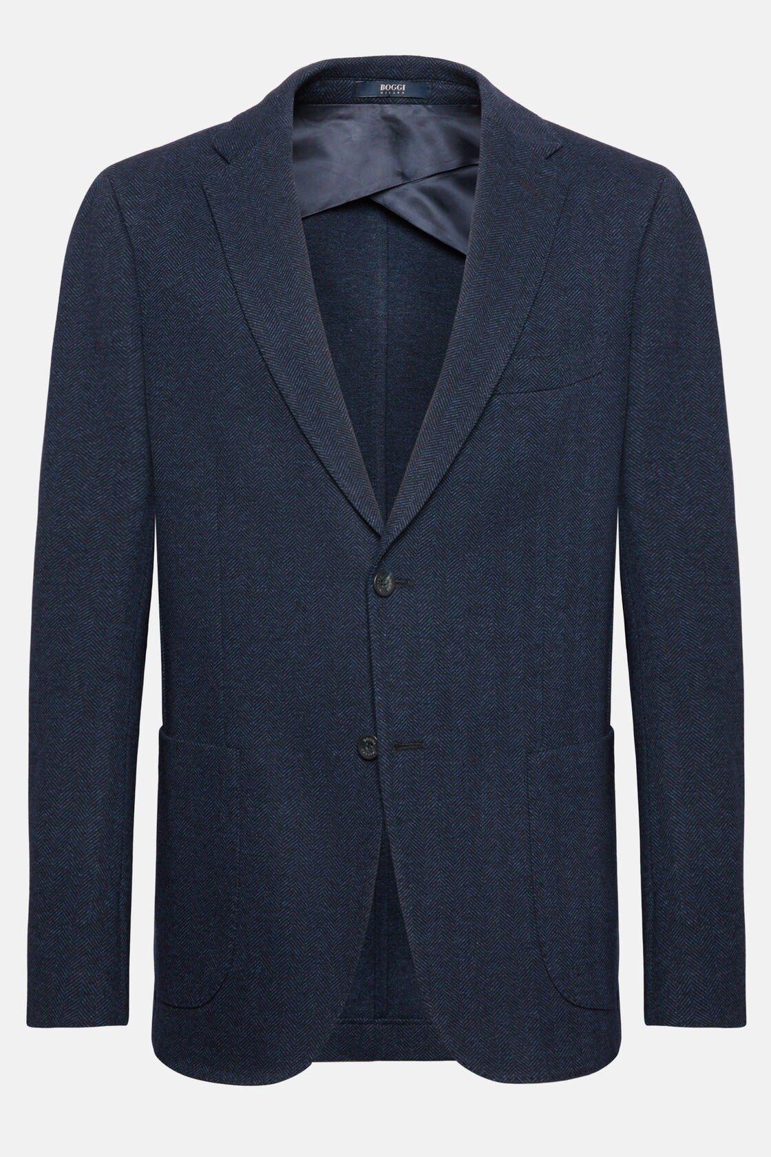 Herringbone Jacket In Wool And Cotton Navy, Navy blue, large image number 8