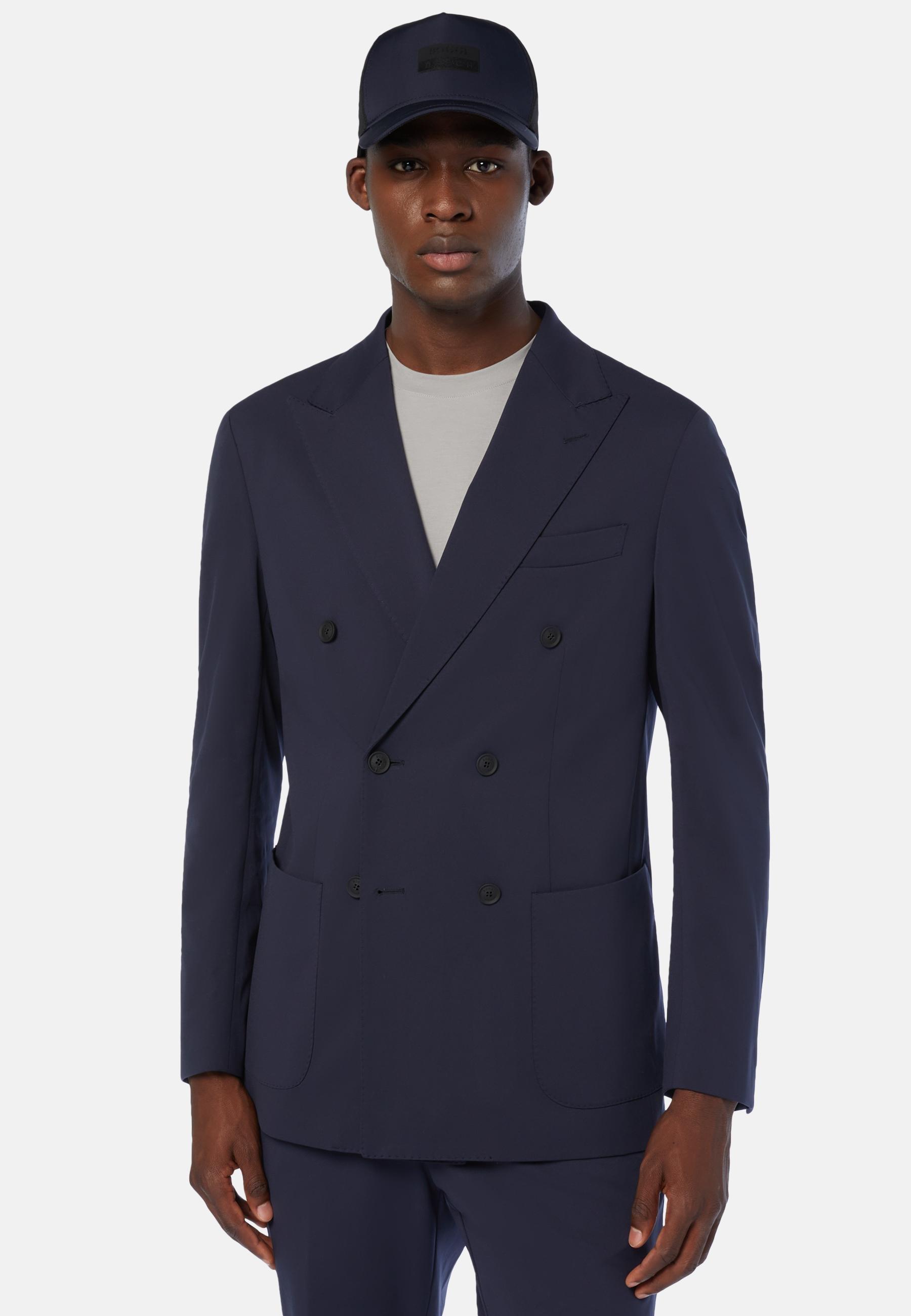 Double-Breasted Jacket In B Tech Nylon Navy, Navy blue, large image number 1