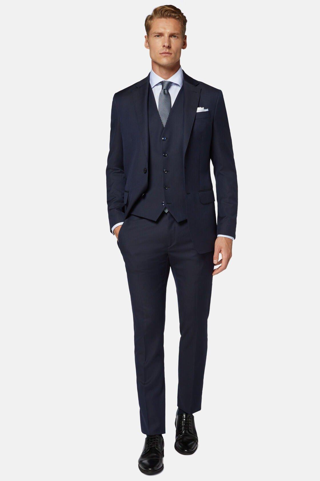Pinstripe Wool Suit Navy, Navy blue, medium