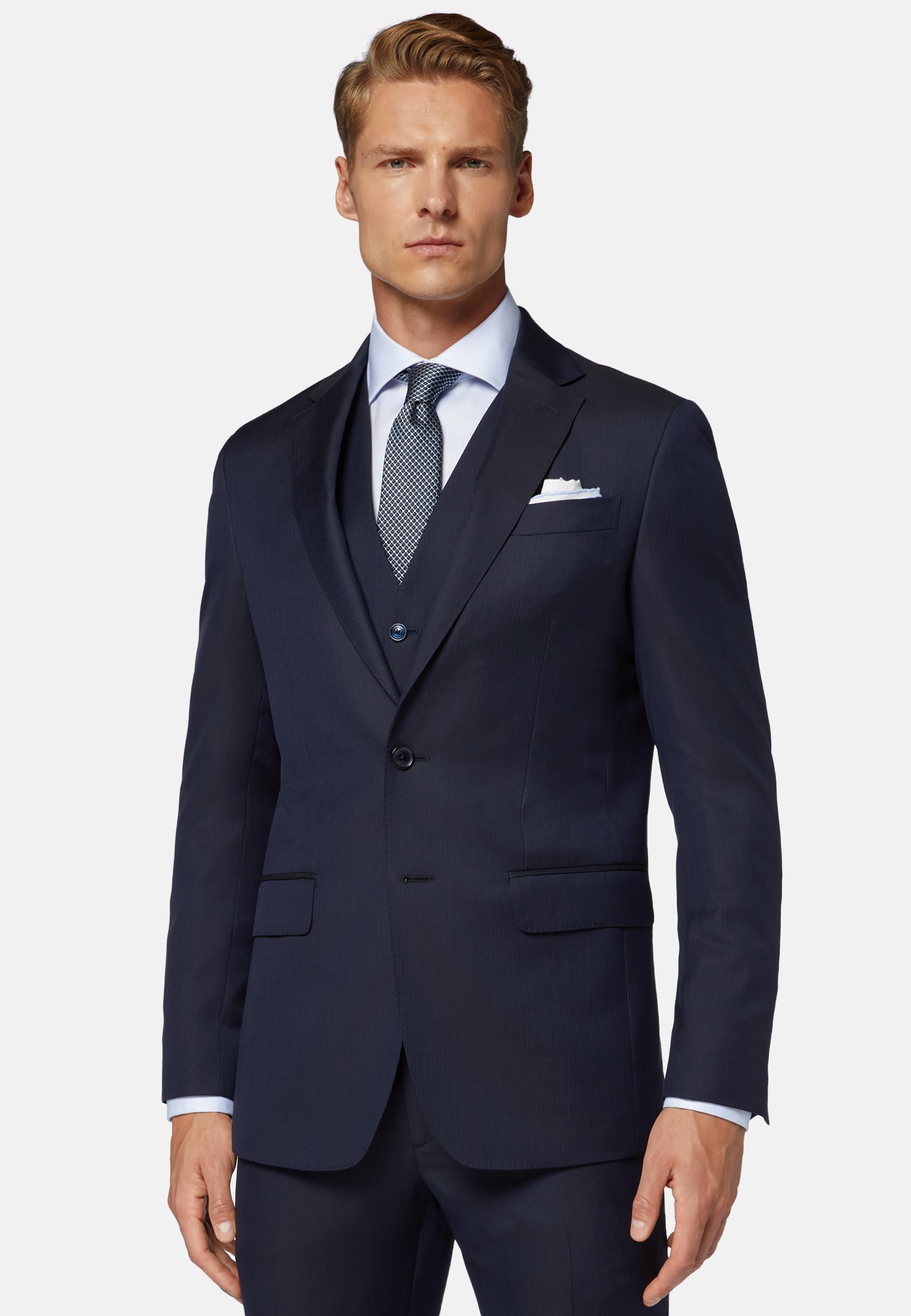 Pinstripe Wool Suit Navy, Navy blue, medium