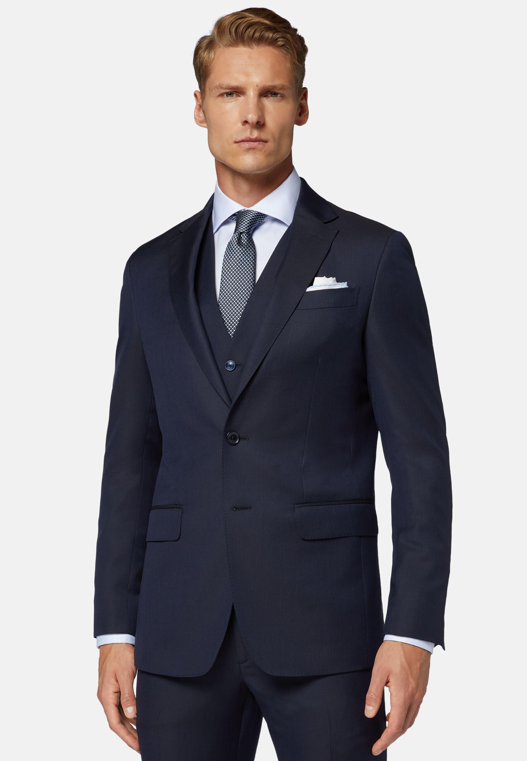 Pinstripe Wool Suit Navy, Navy blue, medium