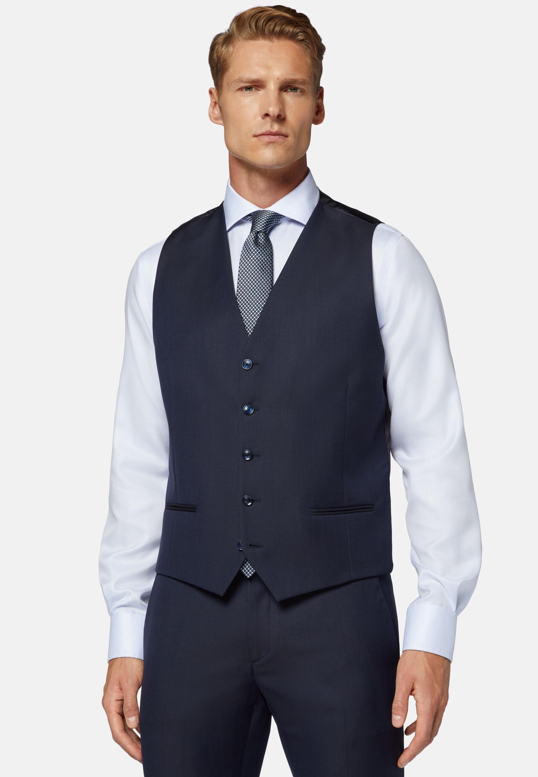 Pinstripe Wool Waistcoat Blue, Navy blue, medium