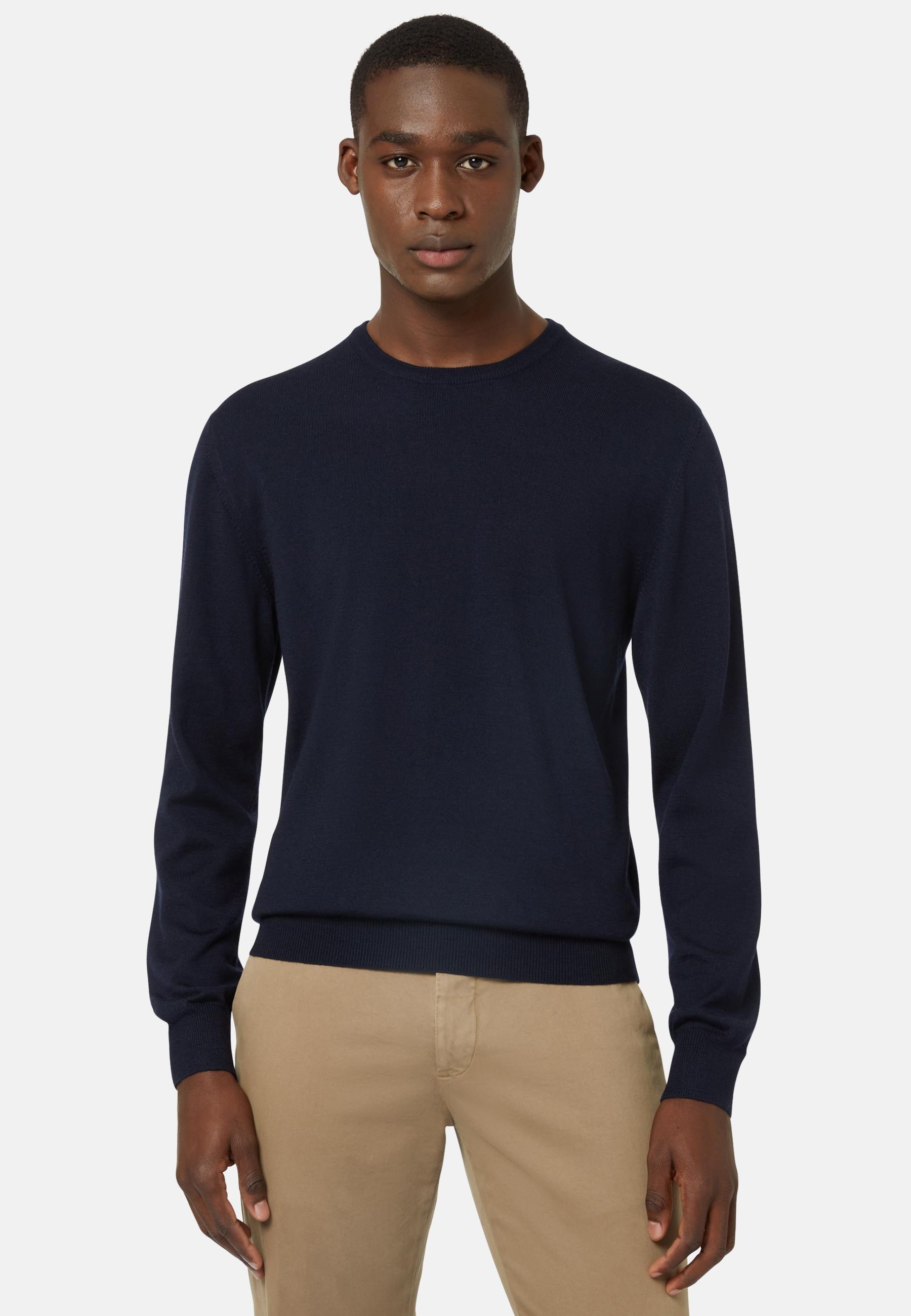 Merino Wool Crew Neck Jumper Navy, Navy blue, medium